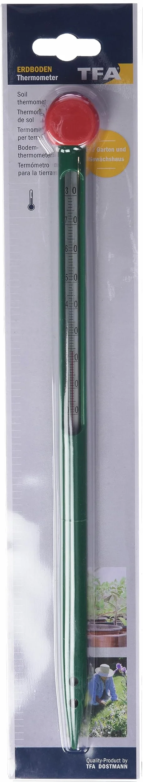 TFA Dostmann Analogowy termometr podłogowy, odporny na warunki atmosferyczne, idealny do ogrodu lub szklarni, (dł.) 29 x (szer.) 22 x (wys.) 322 mm