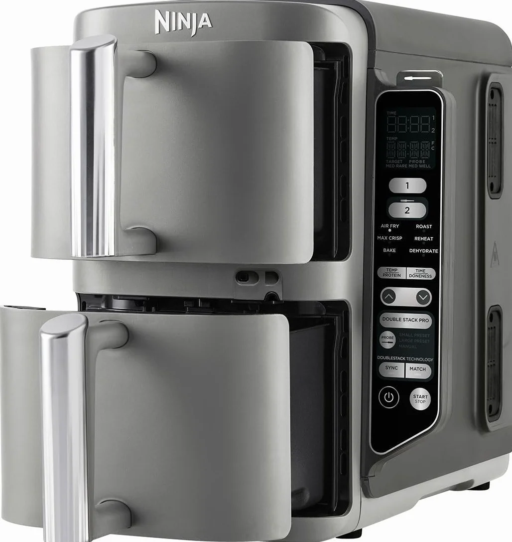 Ninja Double Stack XL Air Fryer frytkownica na gorące powietrze z termometrem cyfrowym, 9,5 l Airfryer, pionowa, cztery ustawienia gotowania, 2 stopnie gotowania i 2 poziomy, 6 funkcji gotowania, 8