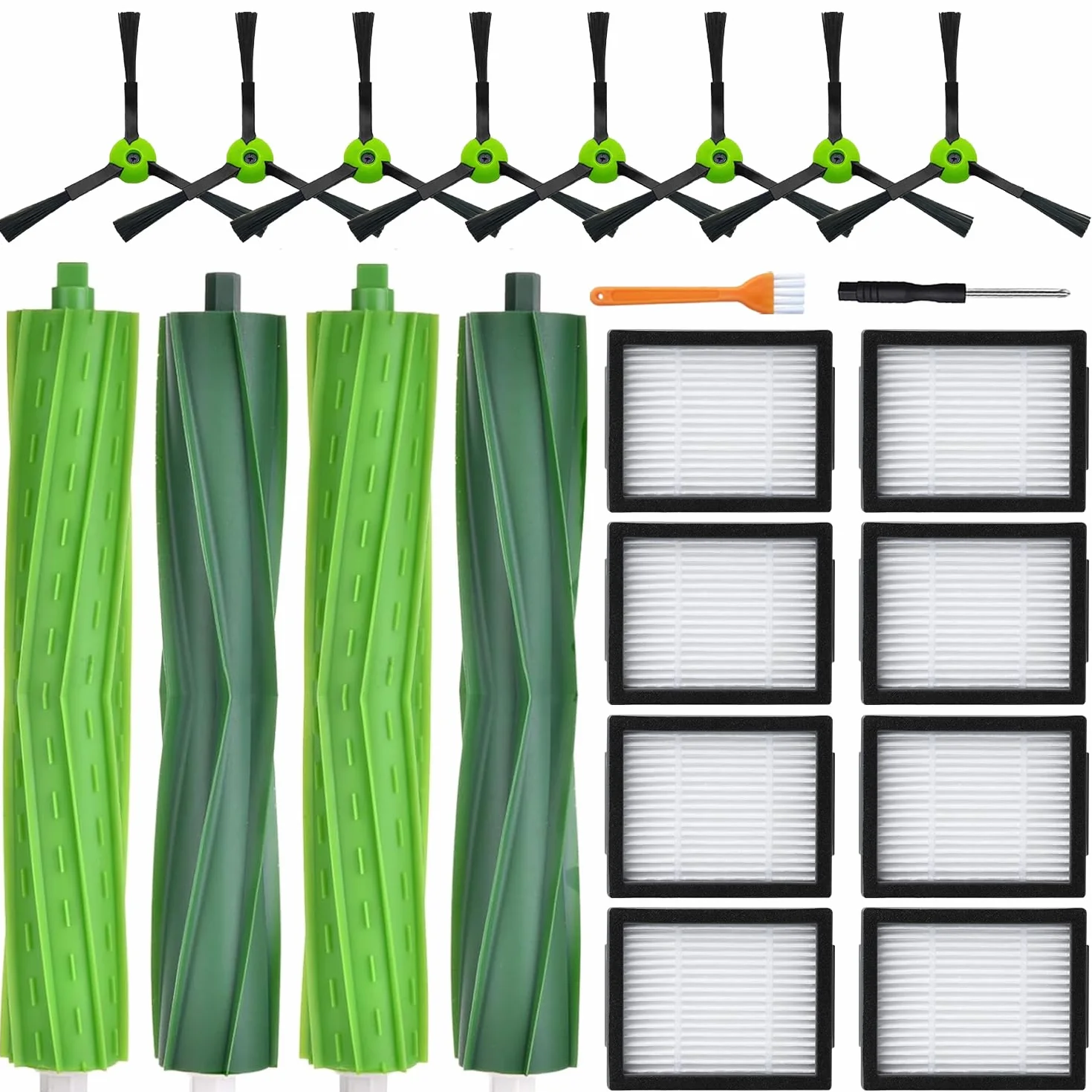 Akcesoria do iRobot Roomba i7 i7+ i8 i8+ j7 j7+ i3 i3+ i4 i4+ i6 i6+ E5 E6 E7 Combo i5 i5+ j5 j5+ Odkurzacz, 4 gumowe szczotki, 8 filtrów, 8 szczotek bocznych