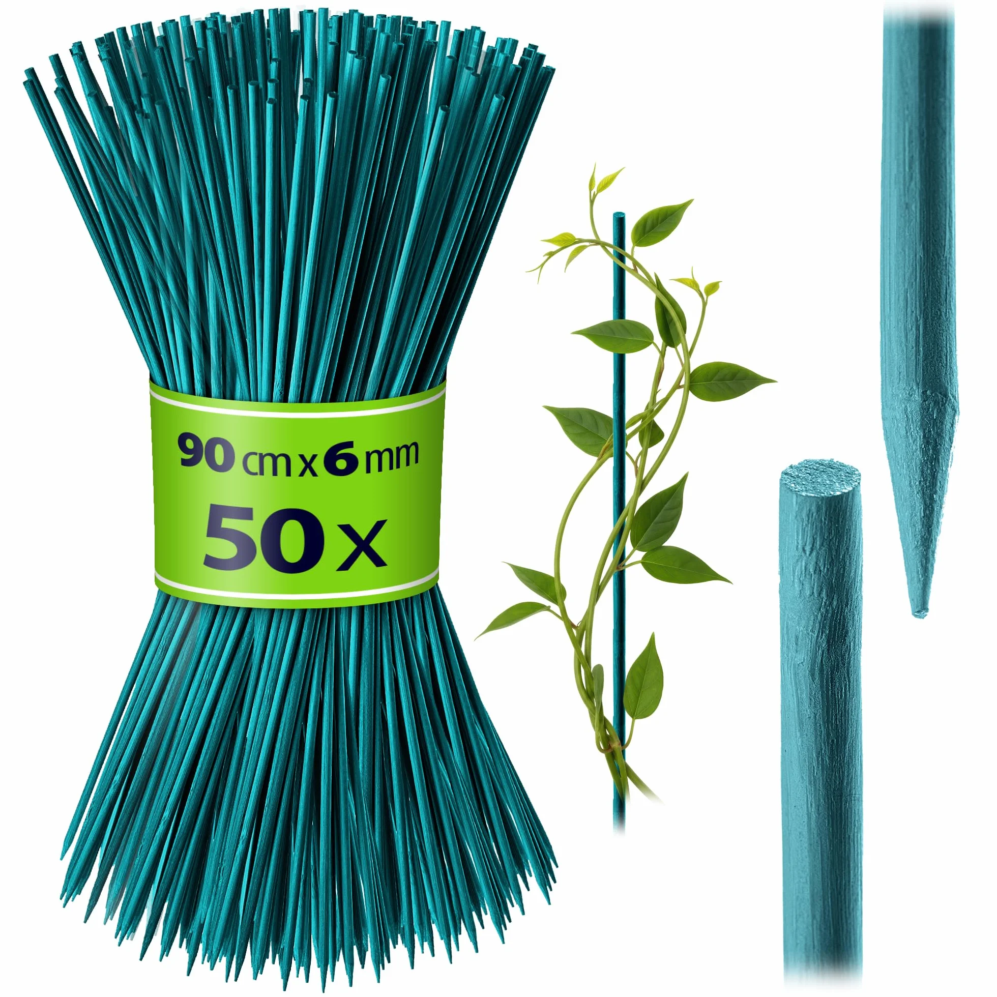KADAX Kijki bambusowe 90 cm x 6 mm, zestaw 50 sztuk, kijki z bambusa, drewniane kijki jako podpórki dla sadzonek, kijki do kwiatów, wsparcie dla roślin pnących, kijki do pięcia się (zielone)