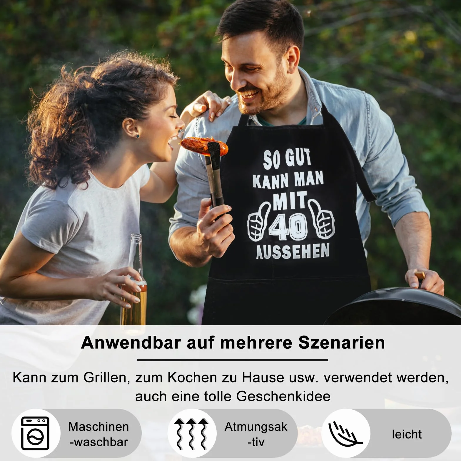 Fartuch Kuchenny na 40 Urodziny – mieszny Prezent dla Mczyzny lub Kobiety, Wodoodporny z 3 Kieszeniami, Regulowany do Gotowania i Grilla