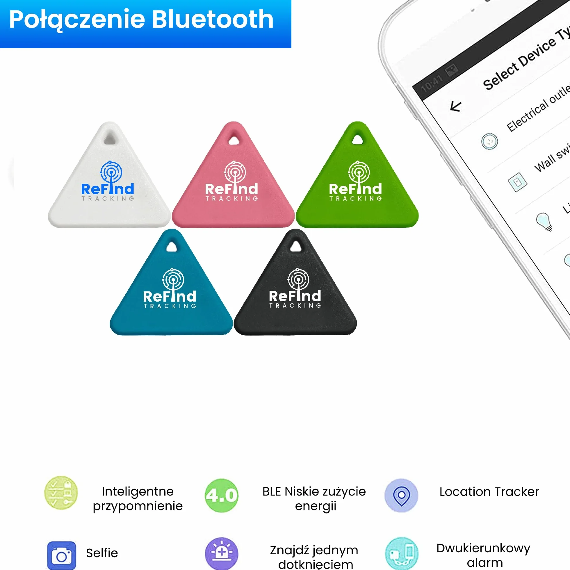 ReFind R3 Smart Tracker Bluetooth 5.0 GPS Tag dla Androida iPhone'a Czarny