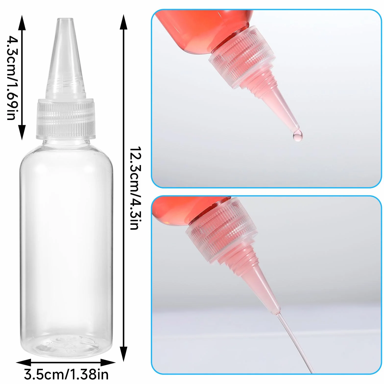 8 sztuk butelek wyciskanych z tworzywa sztucznego, uniwersalne butelki z tworzywa sztucznego, 60 ml, plastikowa butelka do wyciskania, bez wycieków, z nakrętkami do ketchupu, sosu sojowego, przypraw,