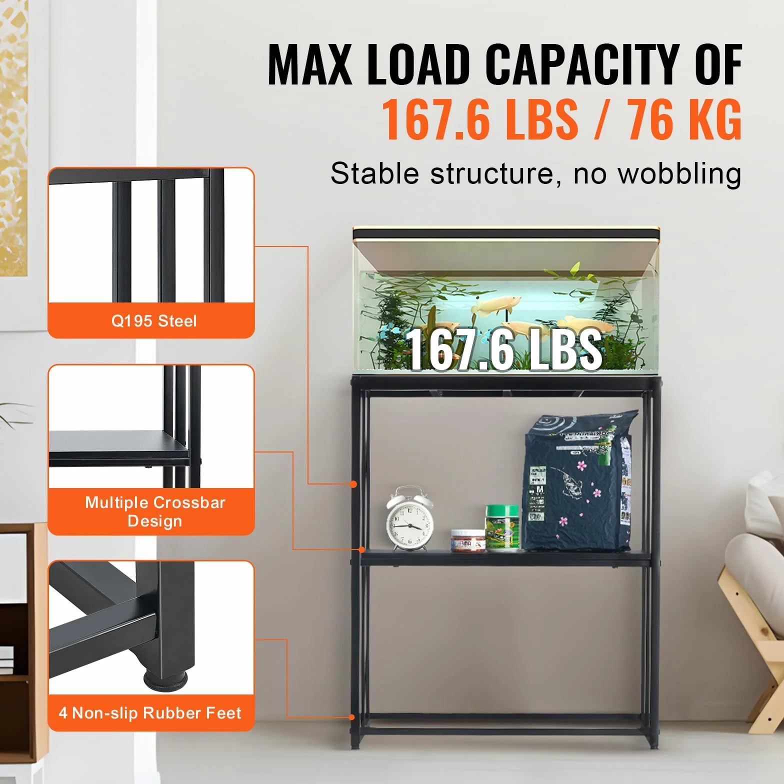 VEVOR Stojak do akwarium 63x33x76 cm nośność 76 kg czarny