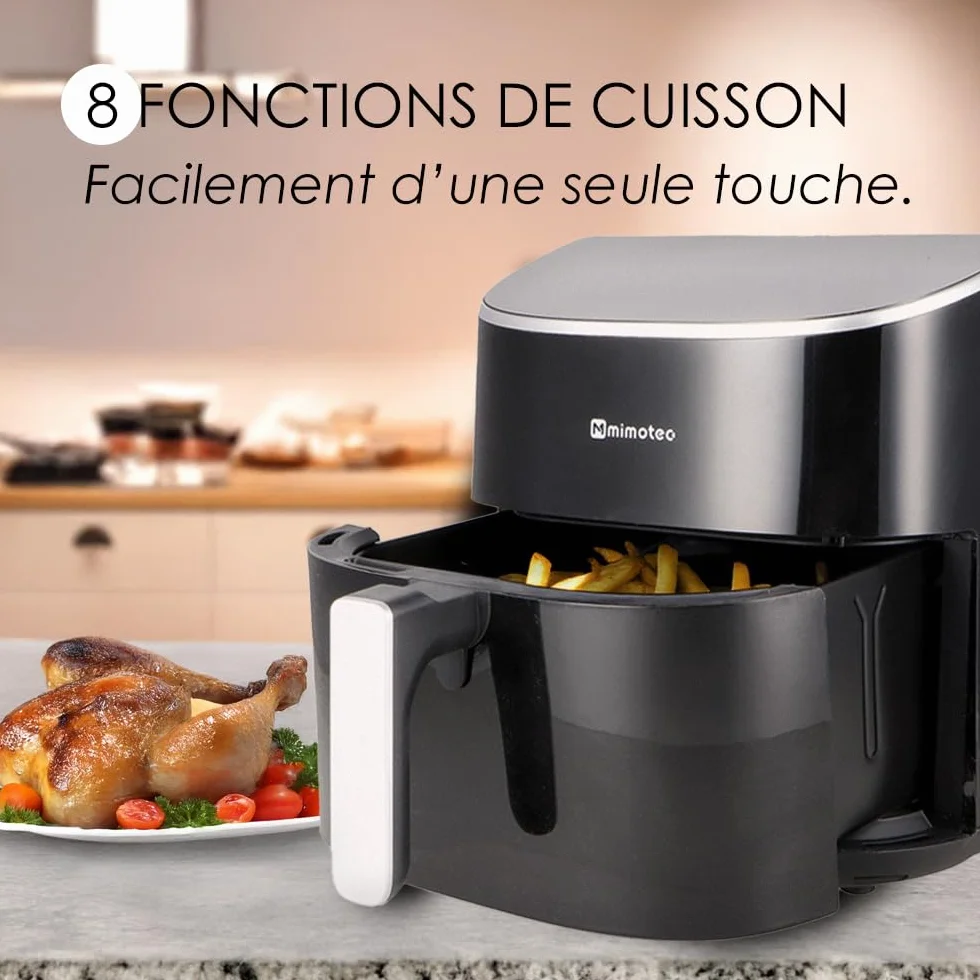 M mimotec Frytkownica na powietrze Serena Touch 7,6 l – bezolejowa frytkownica na powietrze, 2000 W, 8 menu, sterowanie dotykowe, regulowany minutnik 60 minut, 80-200 °C, redukcja tłuszczu, idealna do