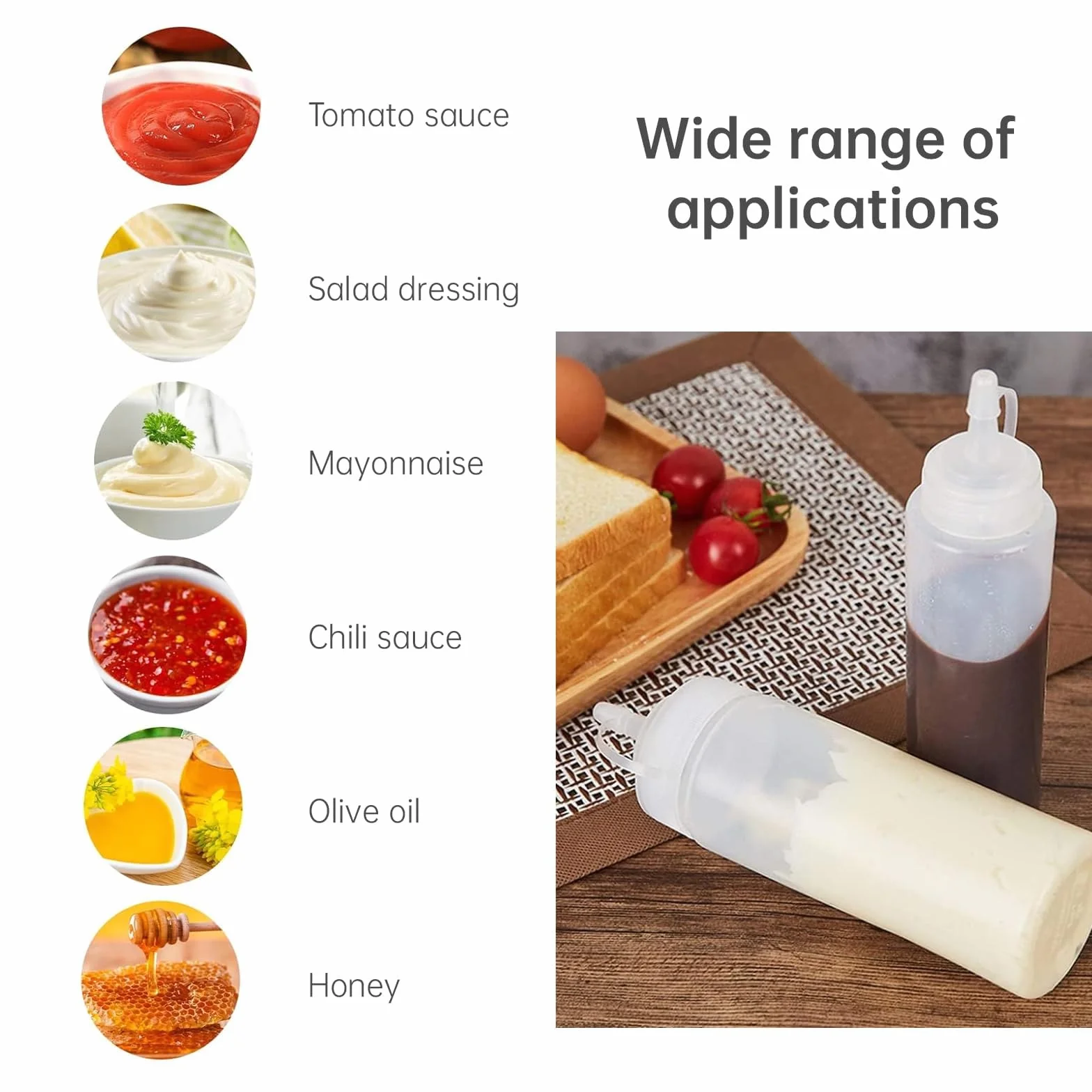 Butelki do wyciskania, 2 szt. 240 ml plastikowe butelki na sosy wyciskane z dyszami do wyciskania butelki na przyprawy dozowanie butelki keczupu do sosów BBQ syrop sos sałatkowy olej płyny