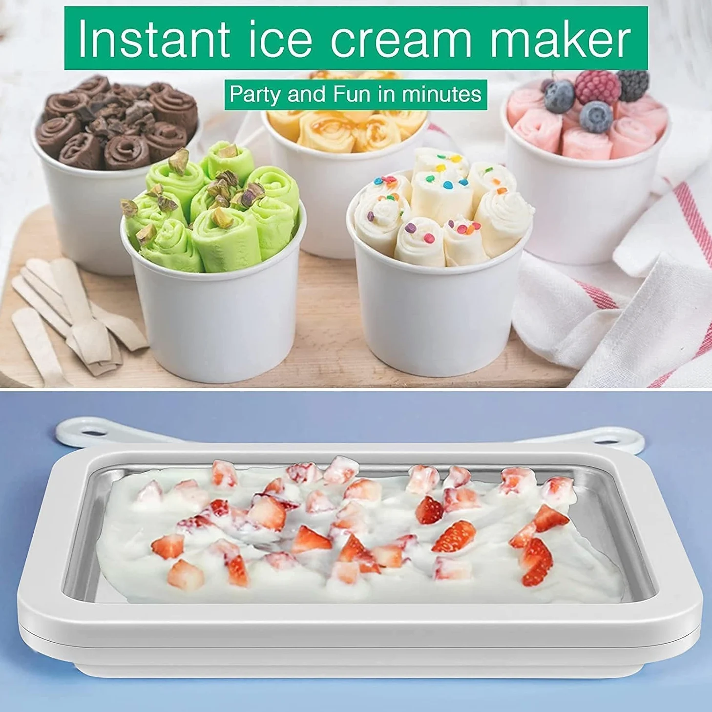 Patelnia do robienia lody z 2 szpatułkami, do samodzielnego robienia lody, sorbetu, mrożonego jogurtu, Gelato