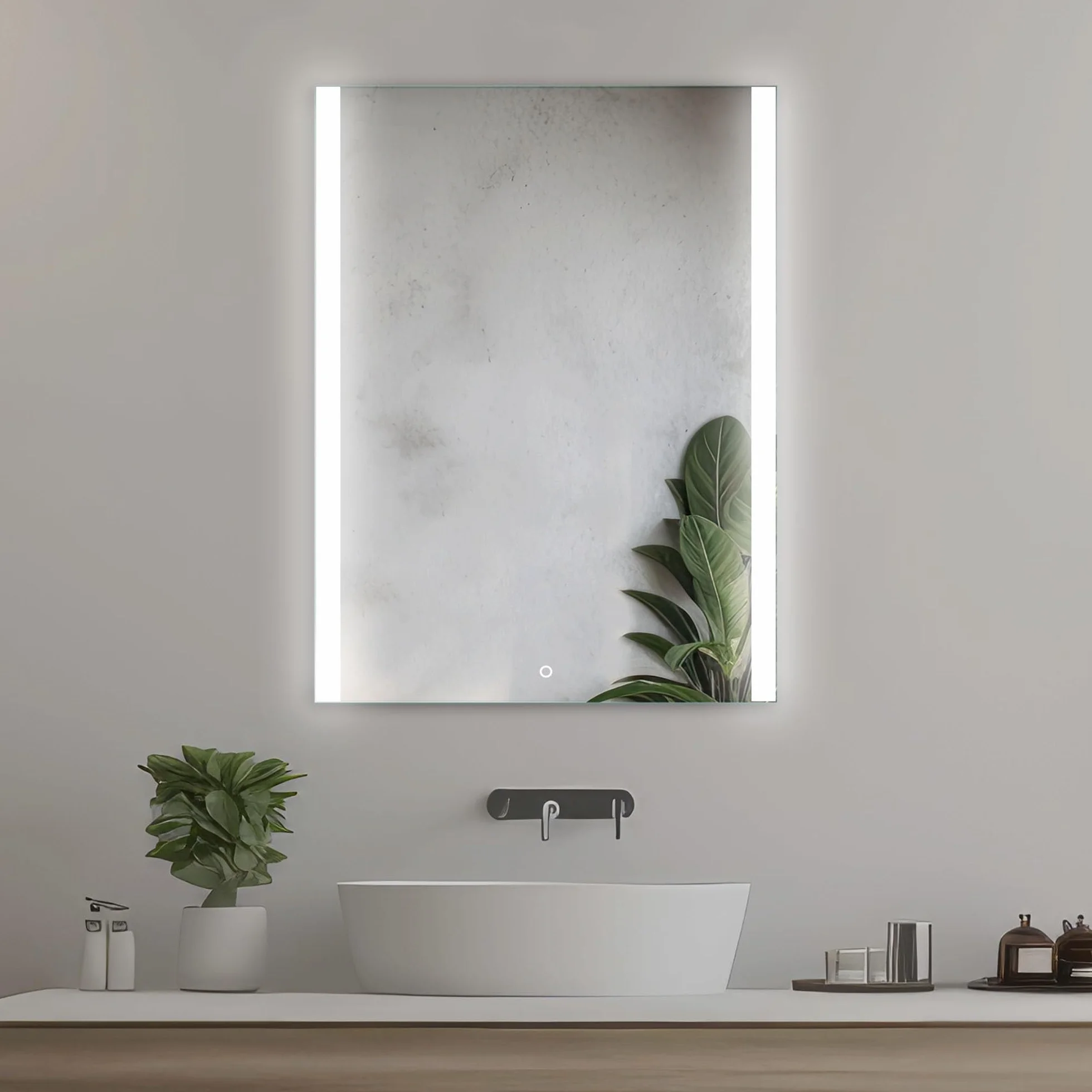 50x70 cm Prostokątne Lustro Łazienkowe z Oświetleniem LED Podświetlone Lustro z Włącznikiem Lustro Łazienkowe LED z Podświetlanymi Krawędziami Bocznymi