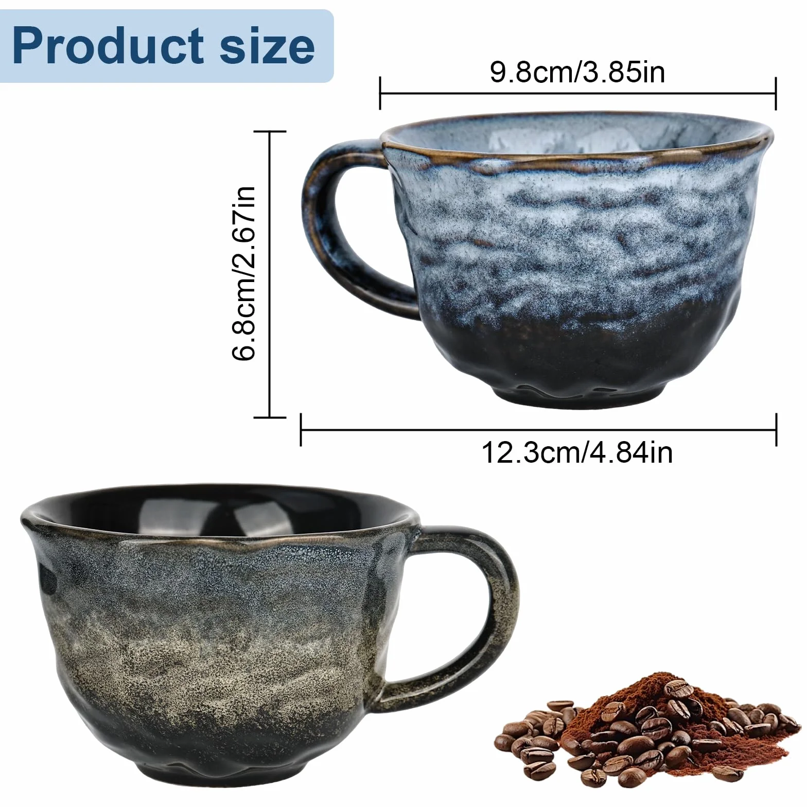 2 sztuki grubościennych filiżanek do cappuccino z uchwytem 270 ml, kubki do cappuccino, nadające się do mycia w zmywarce, prezentowane w pudełku prezentowym, do kawy, herbaty, latte macchiato