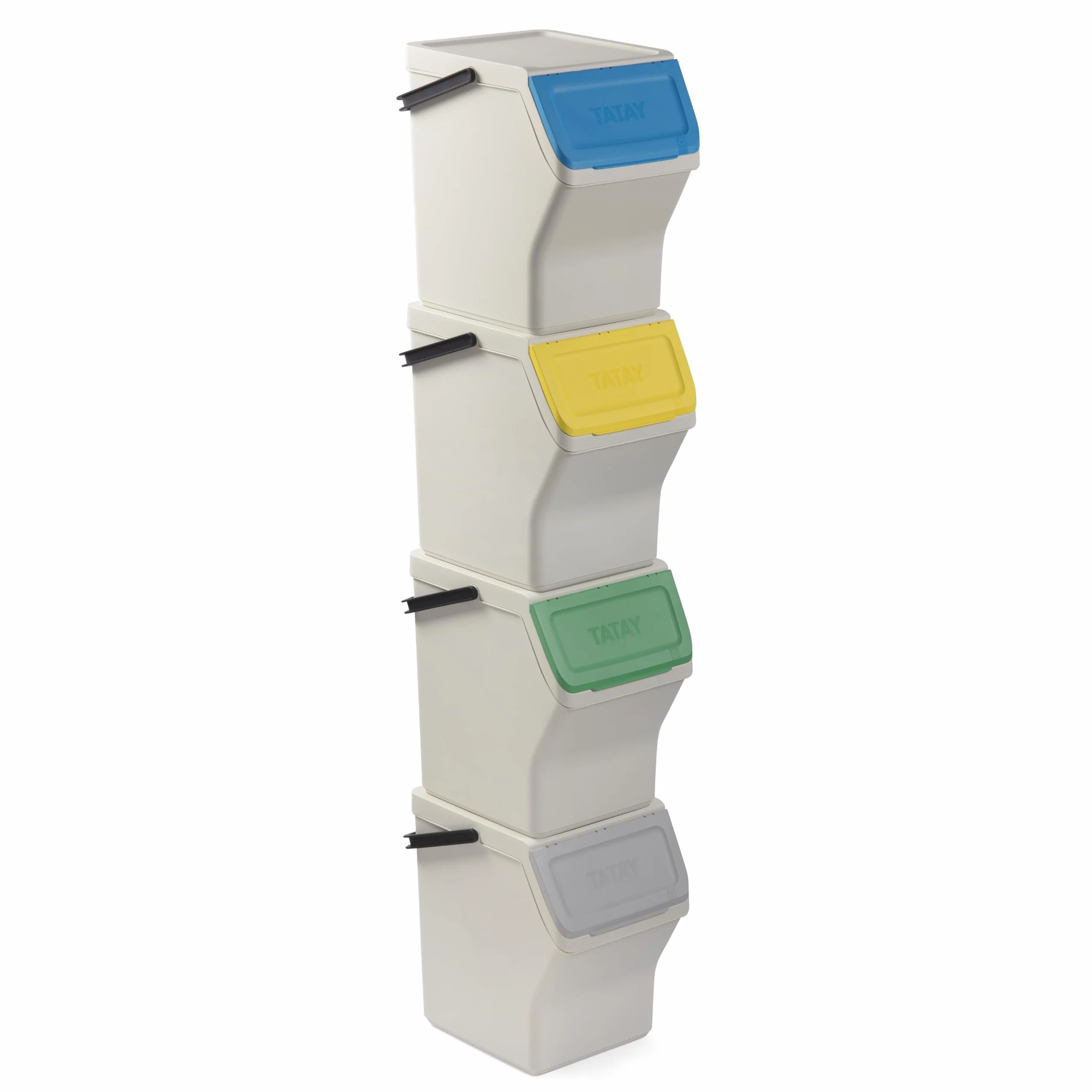 TATAY Praktyczny 4 Koszy do Segregacji Easy Waste 20 L, 35x27x36 cm | Pokrywa Kosza | Modułowe Sztaplowane | Pokrywa z Systemem Click | Wbudowany Uchwyt | Wygodna Obsługa, Białe