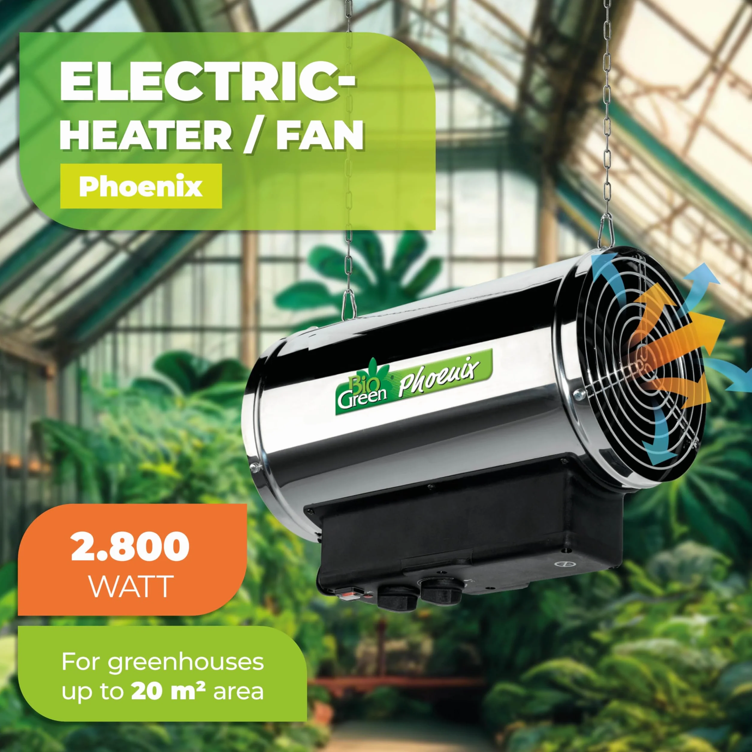 Bio Green Phoenix Termowentylator, Srebrny/Czarny, 3 Tryby