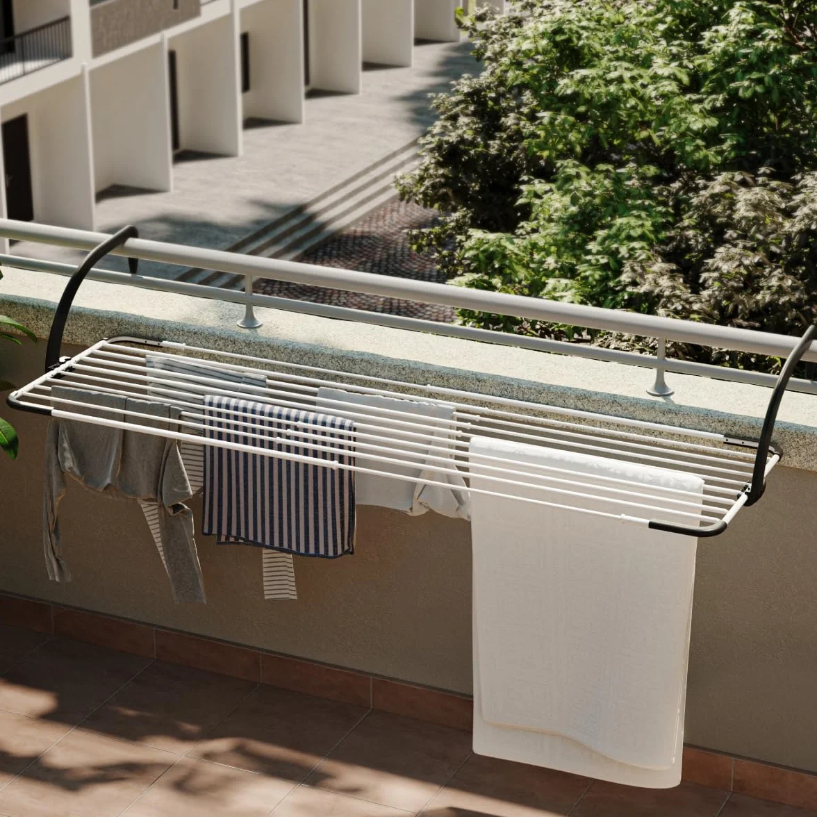 Vileda Brezza Extend wysuwany wieszak na pranie, ze stali i żywicy, balkon, 20 m, 188 x 55 x 30 cm