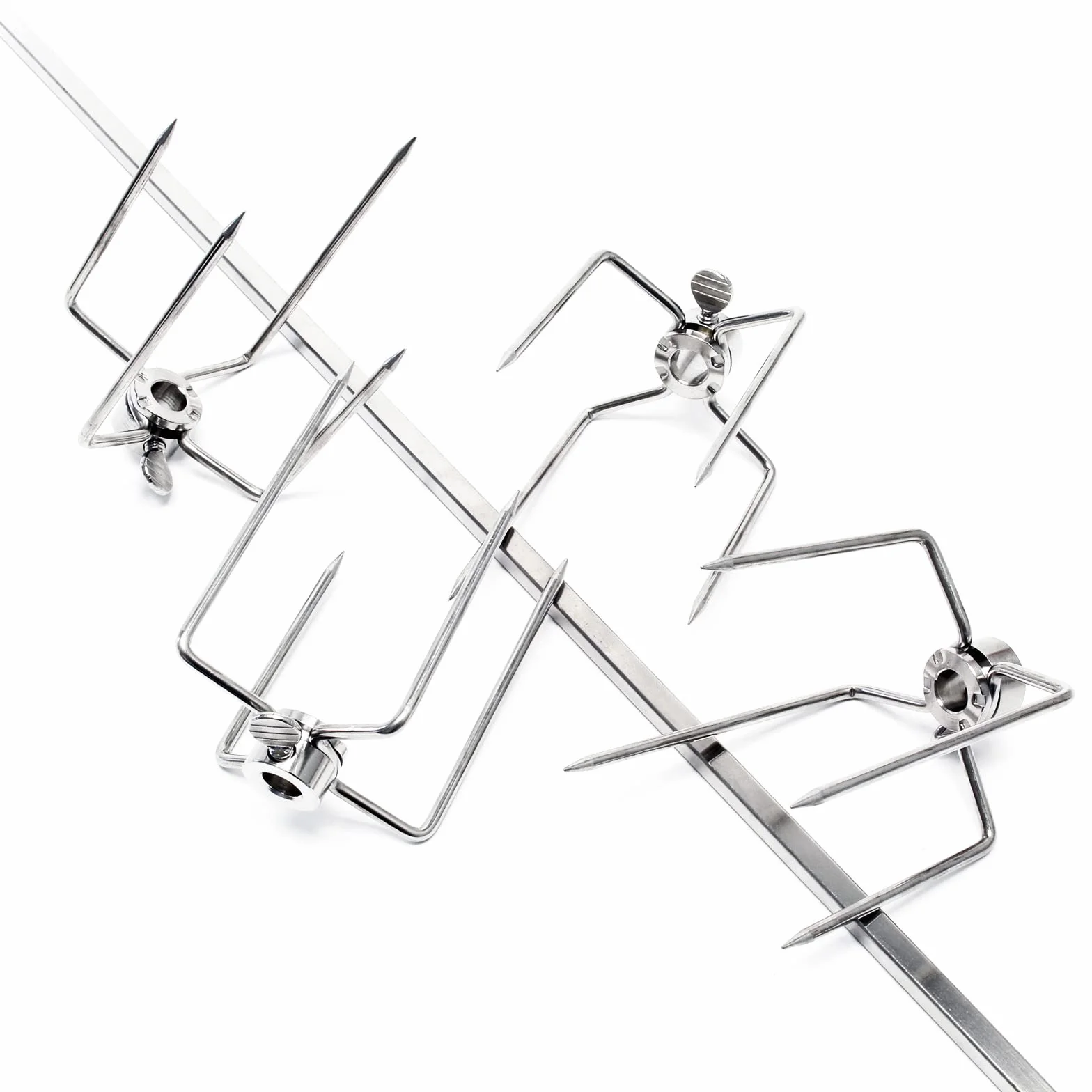 BBQ rożen obrotowy 110cm 230V ze stali nierdzewnej z 4 hakami i przeciwwagą do mięsa na ruszcie