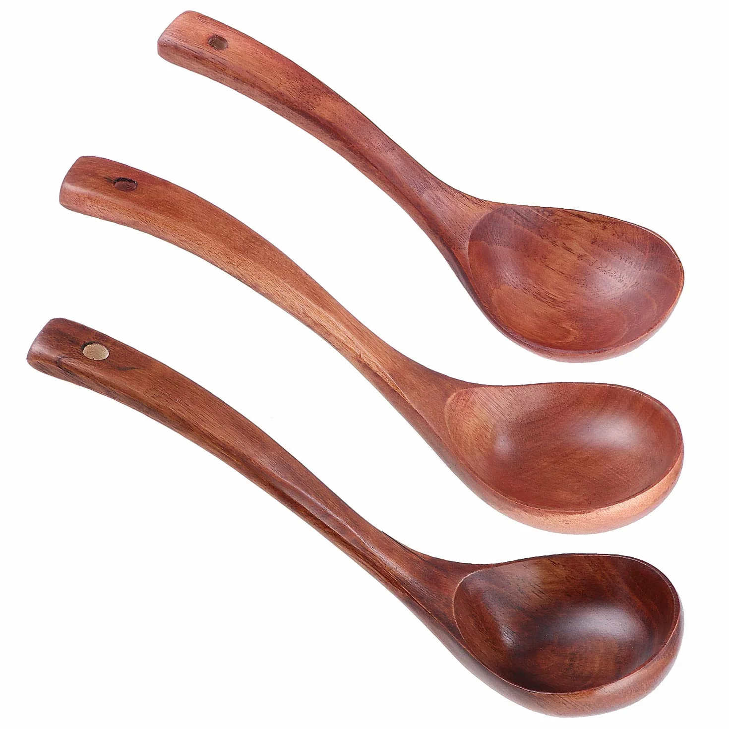 Łyżka do zupy z naturalnego drewna, łyżka, łyżka do owsianki, łyżka do ziarna, wysokiej jakości drewniana łyżka do serwowania trwała nadaje się do zupy owsiankowej gorącego garnka, restauracji gospodarstwa domowego (3 rozmiary, S, M, L)