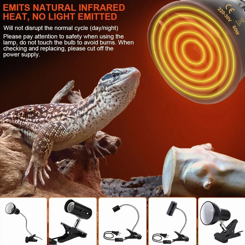 Żółw lampa grzewcza ceramiczny emiter ciepła 60 W E27 220-230 V dla gadów terrarium