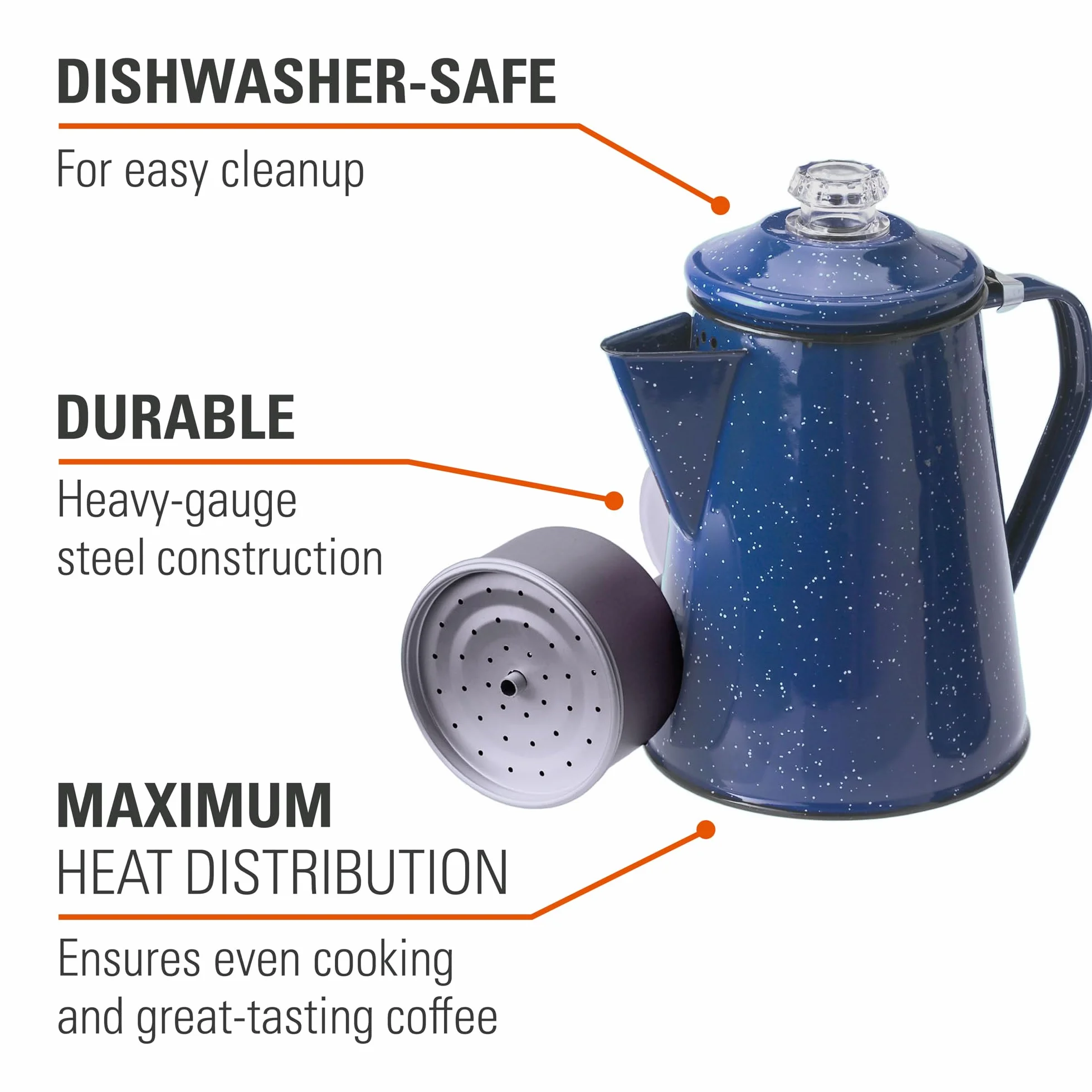 GSI Outdoors Perkolator dzbanek do kawy, emaliowany, ognisko, czajnik do kawy, na kemping, do kuchni, na polowanie i wędrówki z plecakiem