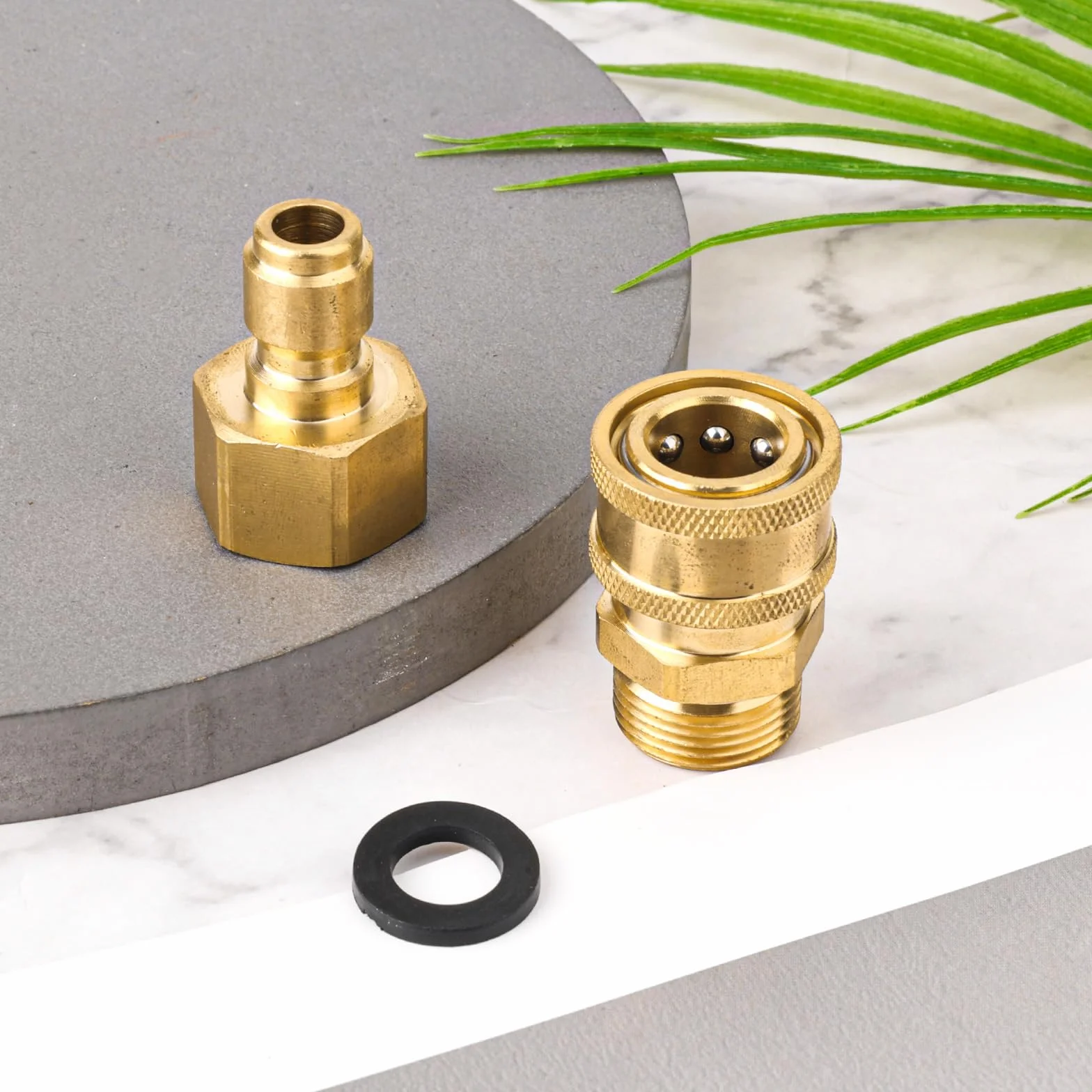 2 Szt. Zestawu Adapterów do Myjek Cisnieniowych M22-14mm do 1/4 Cala, Zestaw do Szybkiego Podlaczania i Odlaczania Myjek Cisnieniowych z Mosiadzu do Pompy Weza Myjki Cisnieniowej 5000 PSI