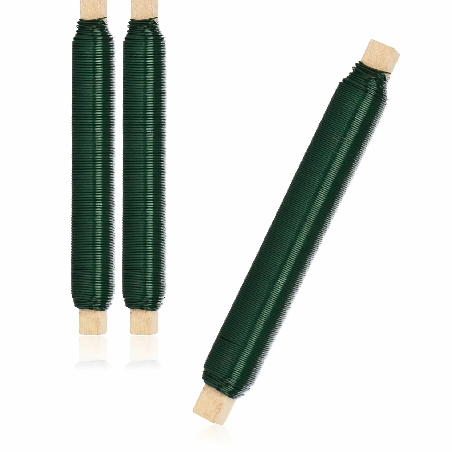 COM-FOUR® 3x zestaw drutu do wiazania kwiatów, drut wiazalkowy w kolorze zielonym nawiniety na drewniany patyczek, grubosc 0,65 mm, 300 g (Zielony)