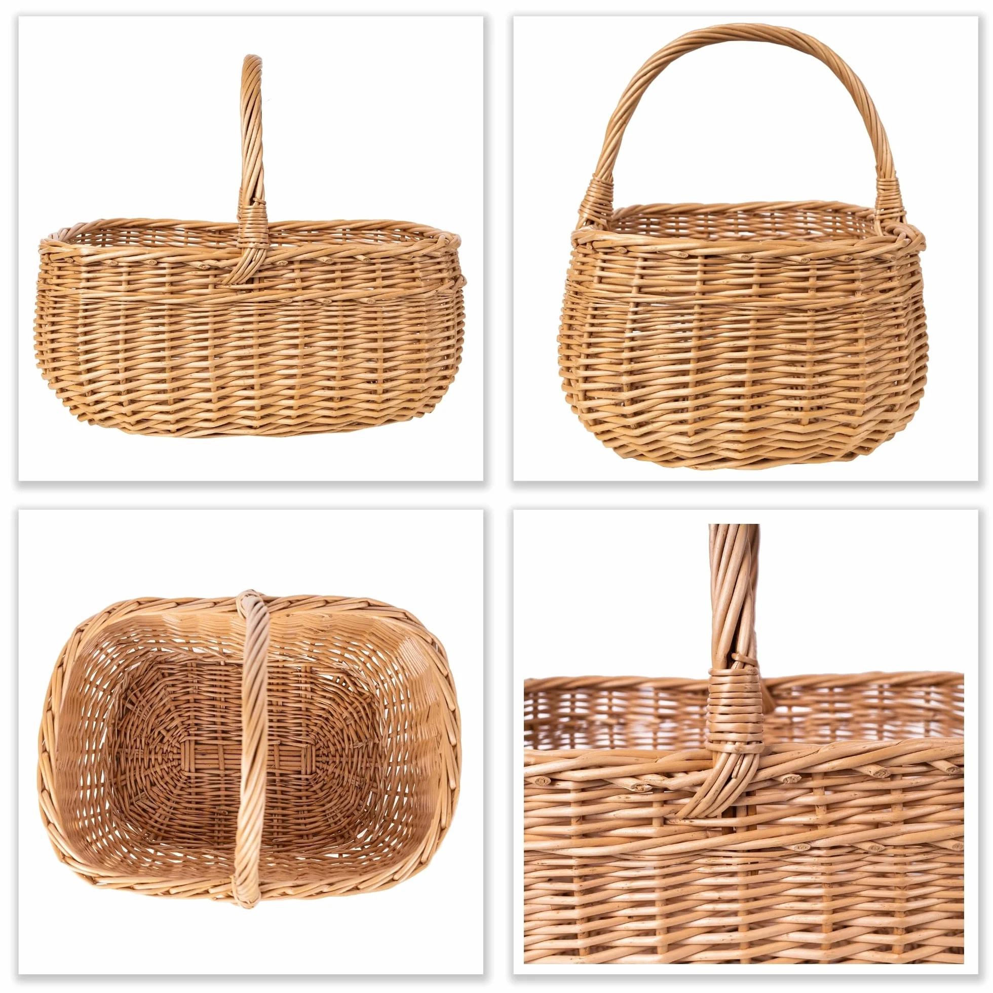Creative Home Kosz Wiklinowy Piknikowy z Rączką | 36 x 27 x 32 cm (+/- 2 cm) | Duży i Lekki | Ręcznie Wyplatany | Naturalny Brąz | Uniwersalny i Wytrzymały