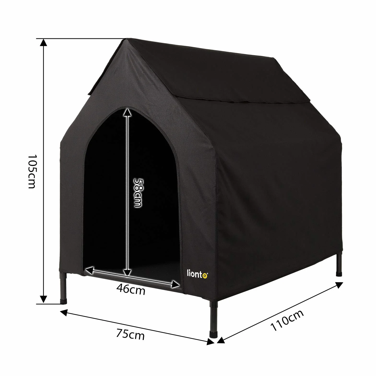 lionto Leżanka outdoor z dachem, 110x75x105 cm, wodoodporne i odporne na zadrapania Oxford, przewiewna siatka, podniesione łóżko dla psa do 60 kg, czarne