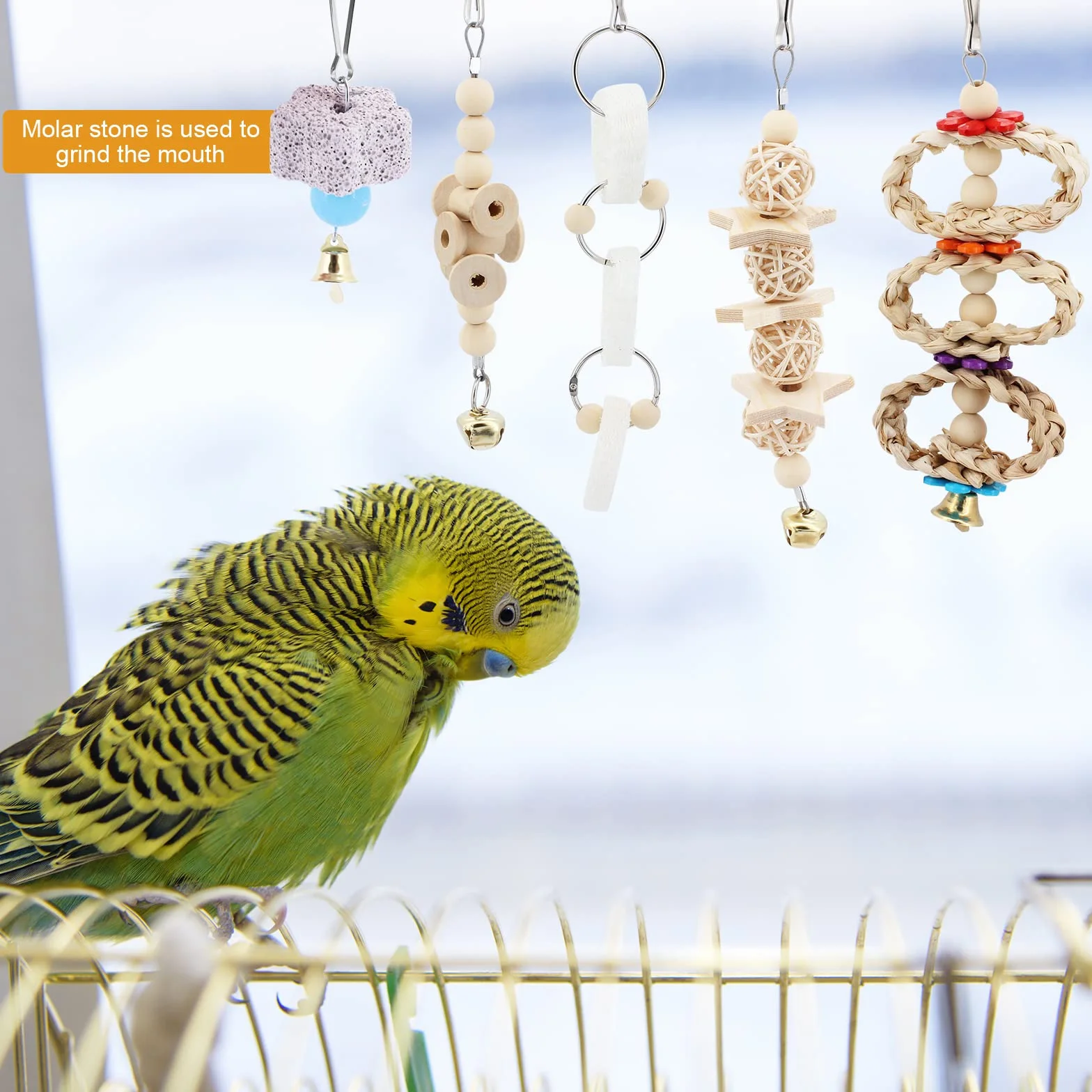 Papuga zabawka naturalny drewniany hamak wiszący dzwonek klatka dla ptaków huśtawka dla kokatiela, małych papugi, budgie i makaw
