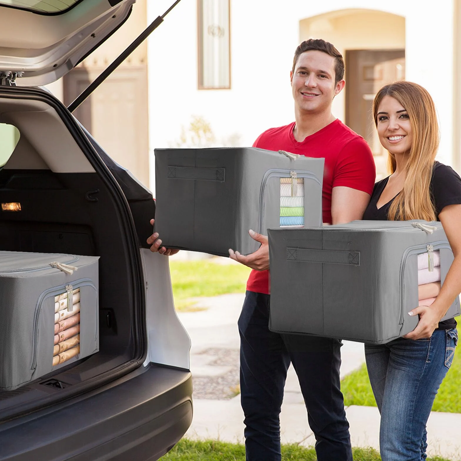 Torba do przechowywania z metalową ramą 120 l składane pudełko 3 x 40 l