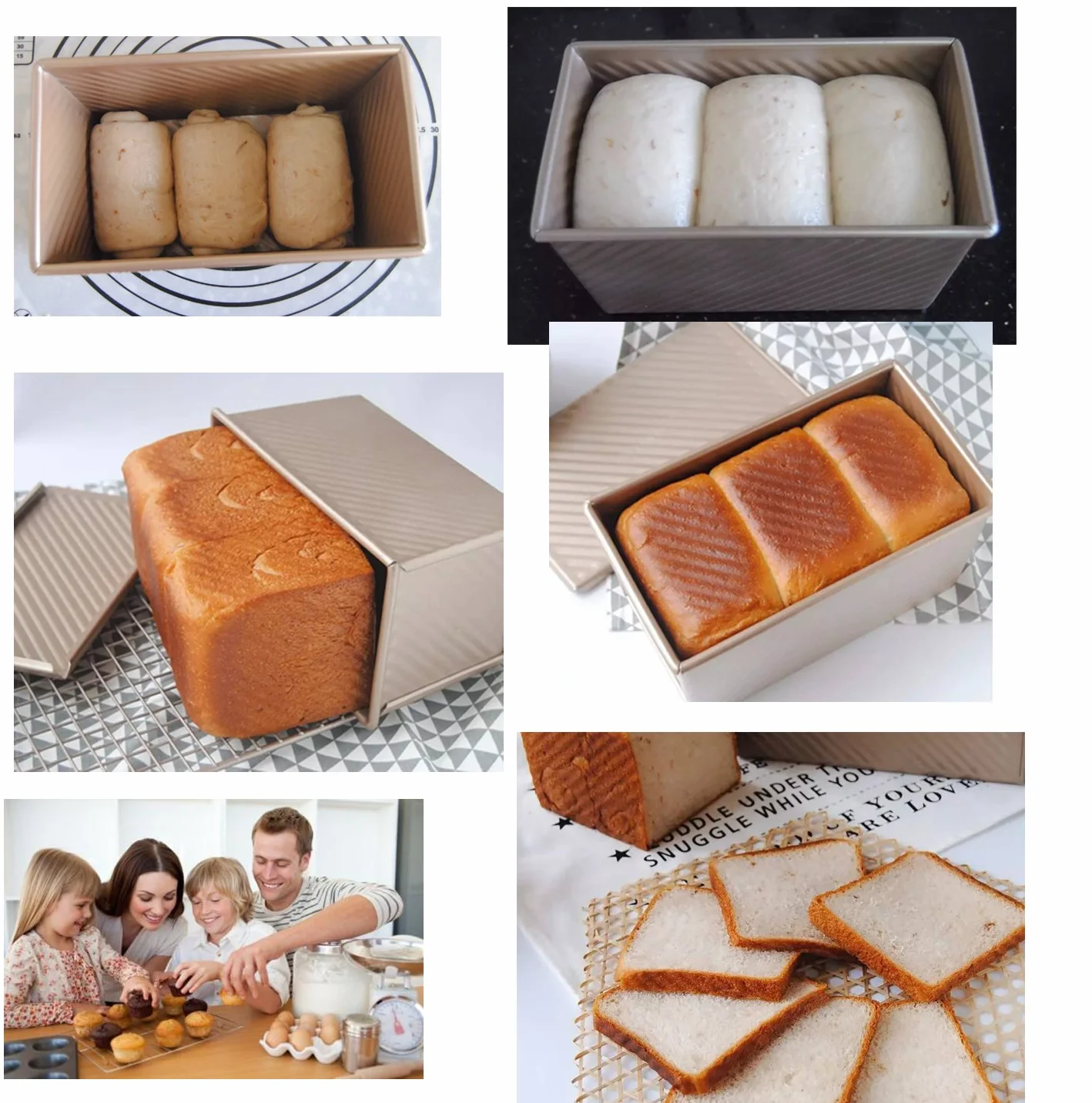 Monfish Patelnia do pieczenia chleba Pullman z pokrywką, formka do tostów, falista patelnia do pieczenia chleba z pokrywką, 450g ciasta, nieprzywierająca, złota stal aluminiowana (21,5x12,3x11,4cm)
