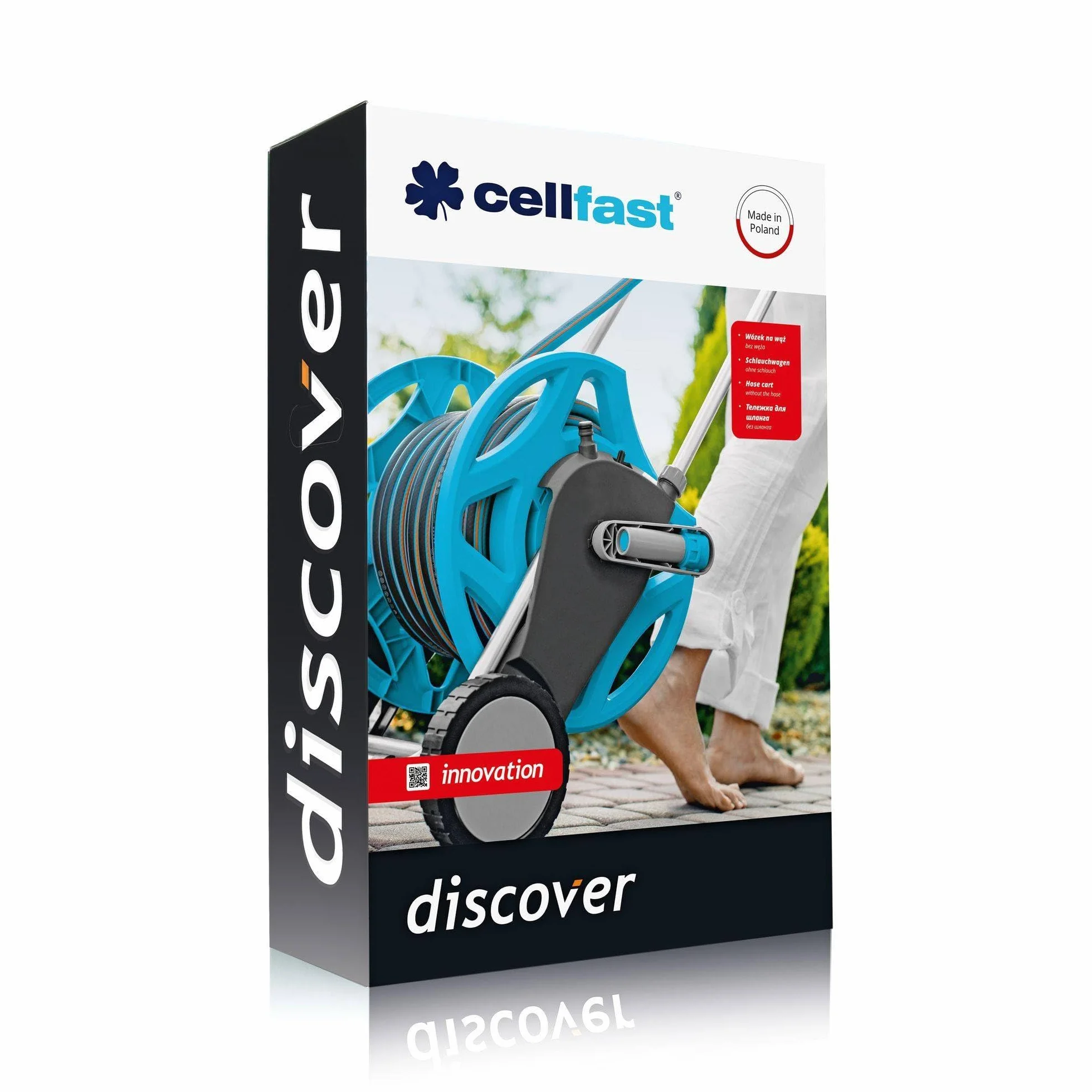 Cellfast Wózek na Wąż Ogrodowy 1/2" 60 m Discover - Regulowana Wysokość Rączki - Gumowany Uchwyt - Wytrzymały i Stabilny
