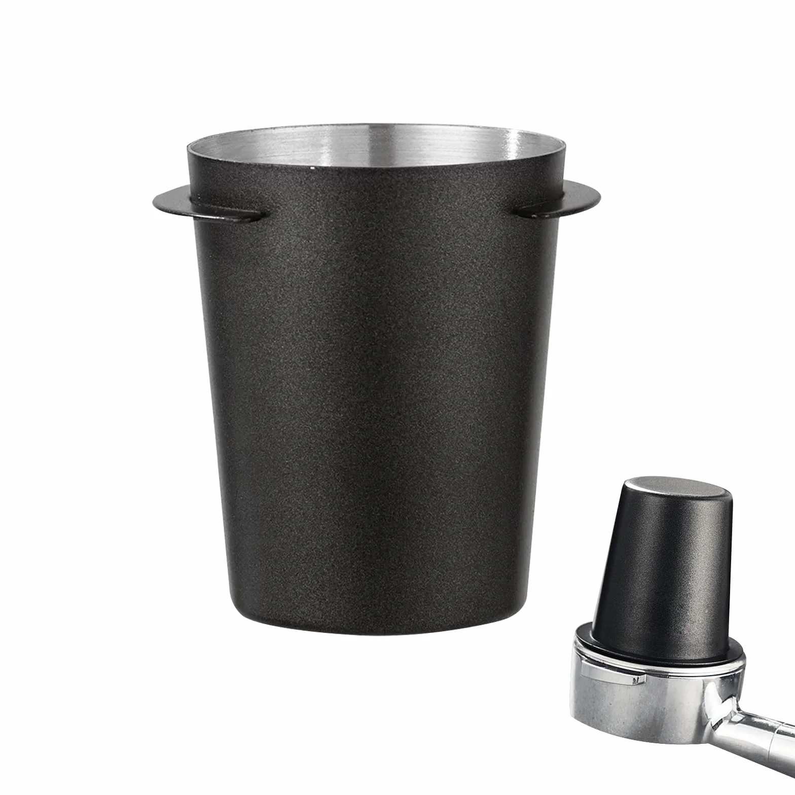 Kubek do dozowania kawy, 51 mm ze stali nierdzewnej, dozownik do kawy 51 mm do 51 mm uchwyt na filtr baristy, dozownik kawy do szybkiego transferu kawy mielonej, czarny