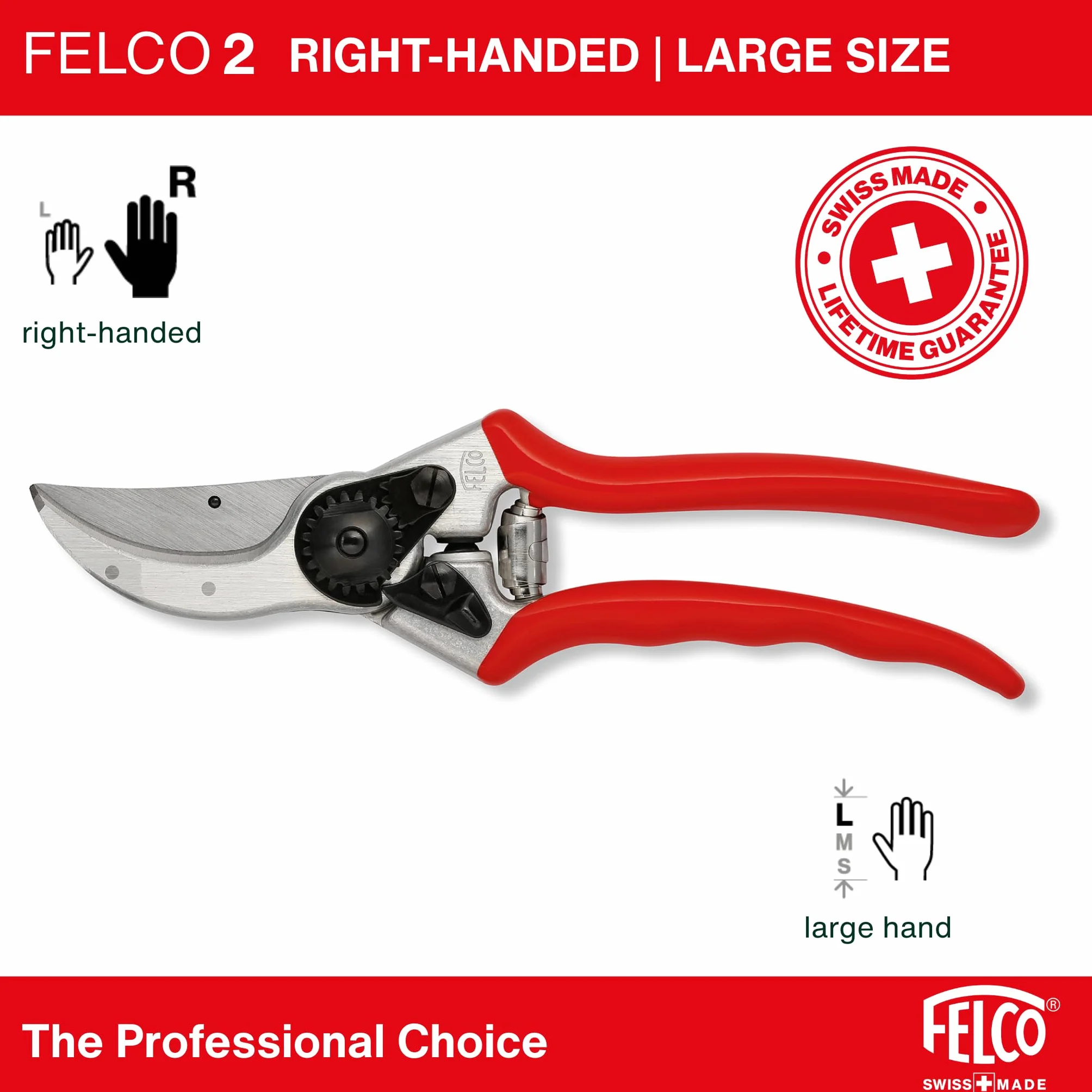 FELCO 2 sekator bypass profesjonalny praworęczny, ostrze 41 mm stal hartowana, kuty aluminiowy uchwyt, precyzyjne cięcie do 25 mm, szwajcarskie narzędzie ogrodowe