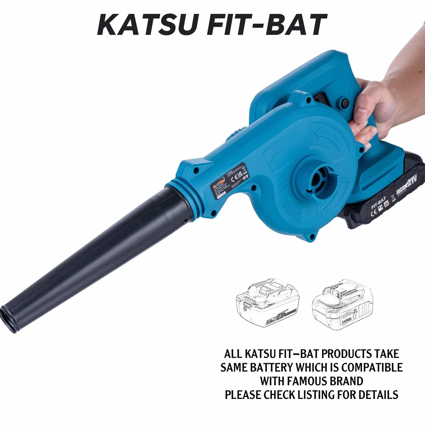 KATSU FIT-BAT 21 V akumulatorowa dmuchawa z baterią 1,5 Ah i ładowarką, przenośna do liści pyłu powietrza do pielęgnacji trawników ogrodowych (budżet)