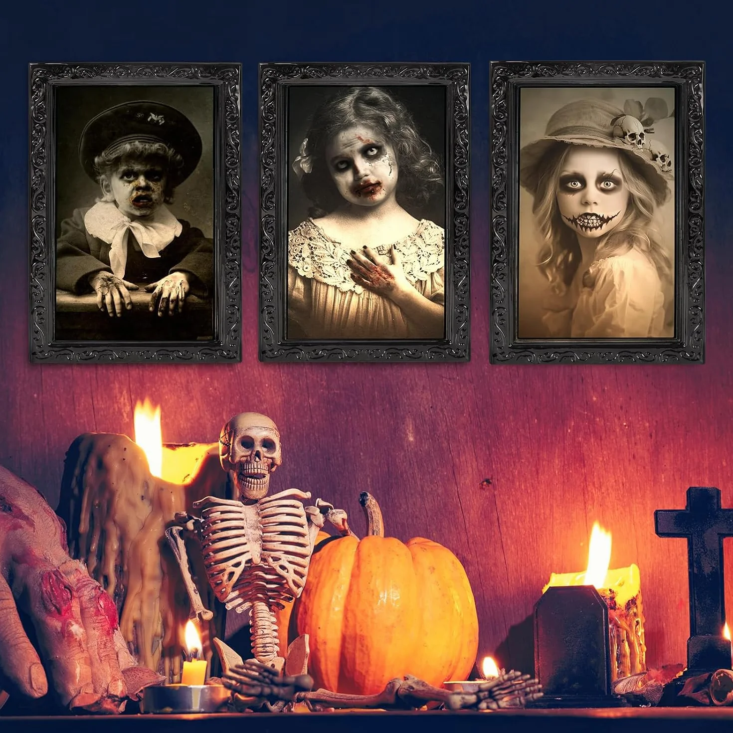 Halloween Dekoracja zewnętrzna Dekoracja wnętrz Ozdoby Akcesoria 3 sztuki Dom Ściana Terror Dom Salon Akcesoria Rzeczy Dekoracje Drzwi Impreza Ramki ze zmieniającą się twarzą 3D Zdjęcia Haloween