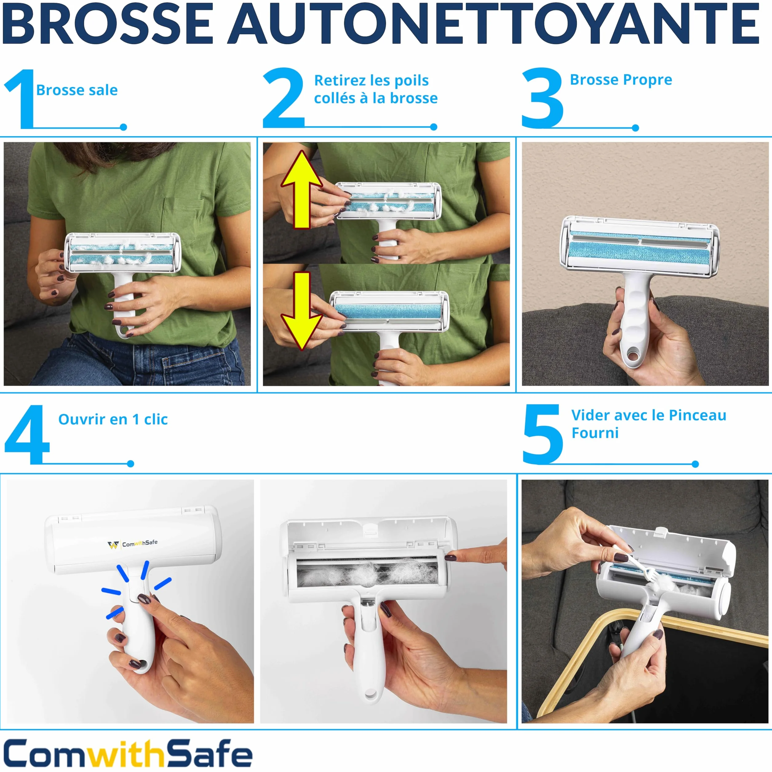 Brosse Anti-Pols Animaux Bleu New