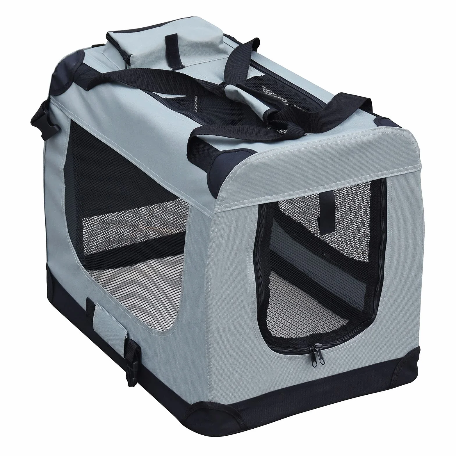 Fudajo Składany transporter dla psa i kota L (70x52x50 cm) szary, klatka transportowa z poduszką, lekka torba do samochodu dla zwierząt do max. 15 kg