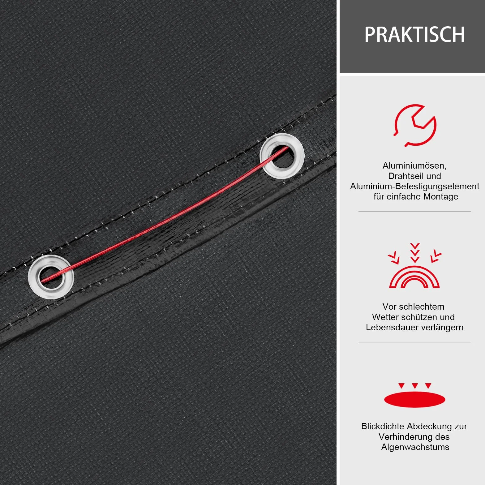 WOLTU Pokrywa basenu okrągłego Ø 360 cm, do basenów 300-320 cm, plandeka basenowa z PE 200 g/m², wodoodporna, z liną i elementem mocującym, ciemnoszara