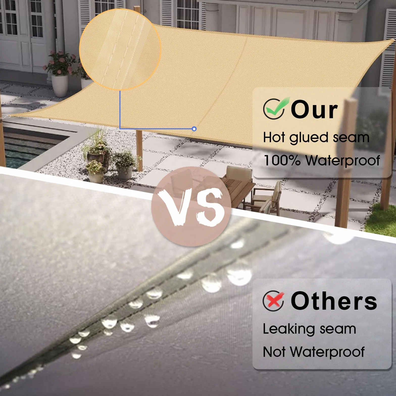 SUNNY GUARD Żagiel przeciwsłoneczny prostokątny 3x3.5m wodoszczelny ochrona przed, ochrona przed promieniowaniem UV, na balkon, taras, do ogrodu,Piaskowy