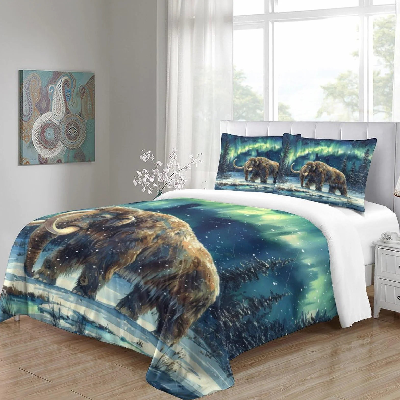Poszewka z nadrukiem 3D z nadrukiem mamuta, rysowana pościel z mikrofibry, hipoalergiczny zestaw 3 sztuk, super king (260 x 220 cm), dla chłopców i dorosłych