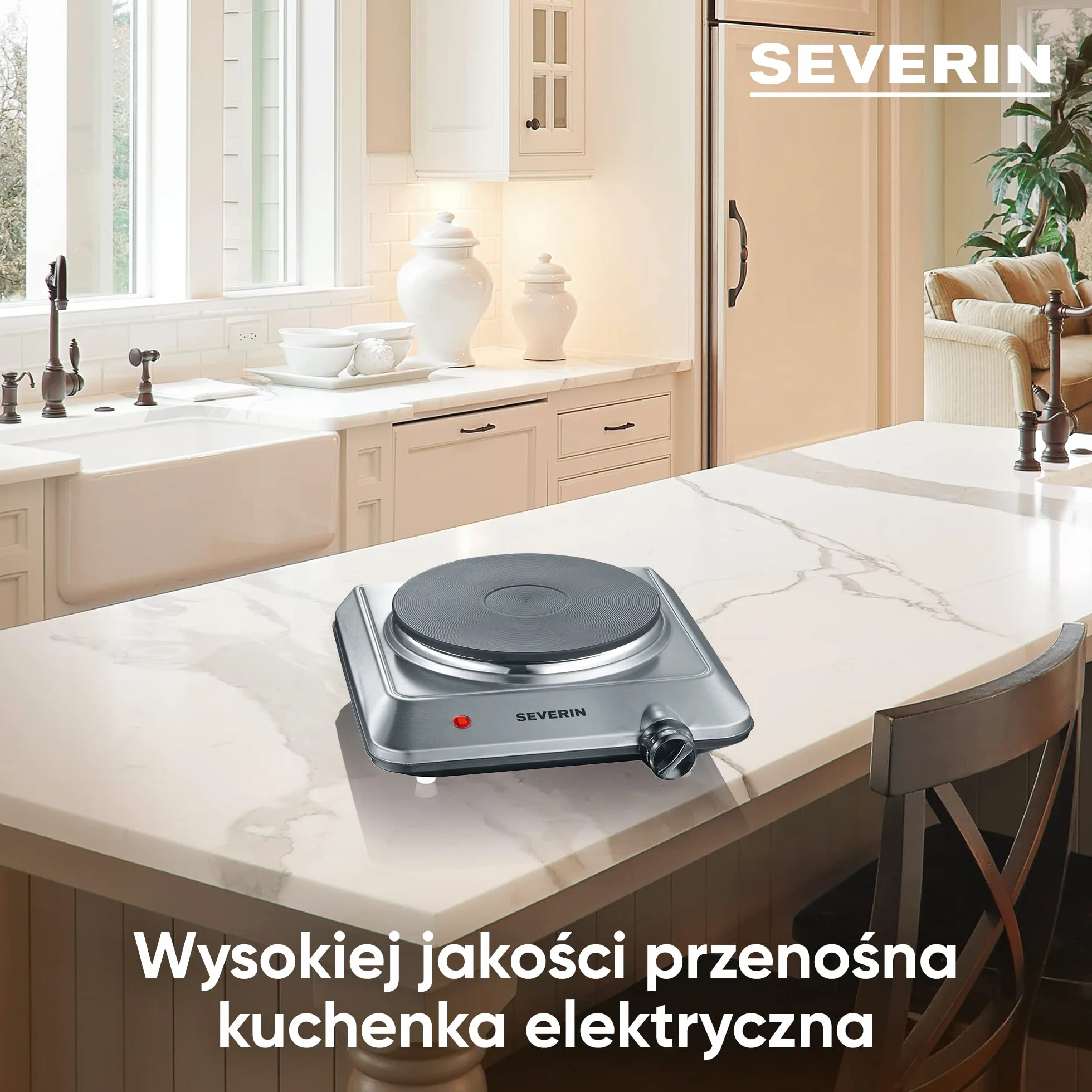SEVERIN mała kuchenka elektryczna przenośna ze stali nierdzewnej, płyta grzewcza elektryczna z termostatem, jednopalnikowa kuchenka przenośna łatwa w czyszczeniu, 1500 W, KP 1092