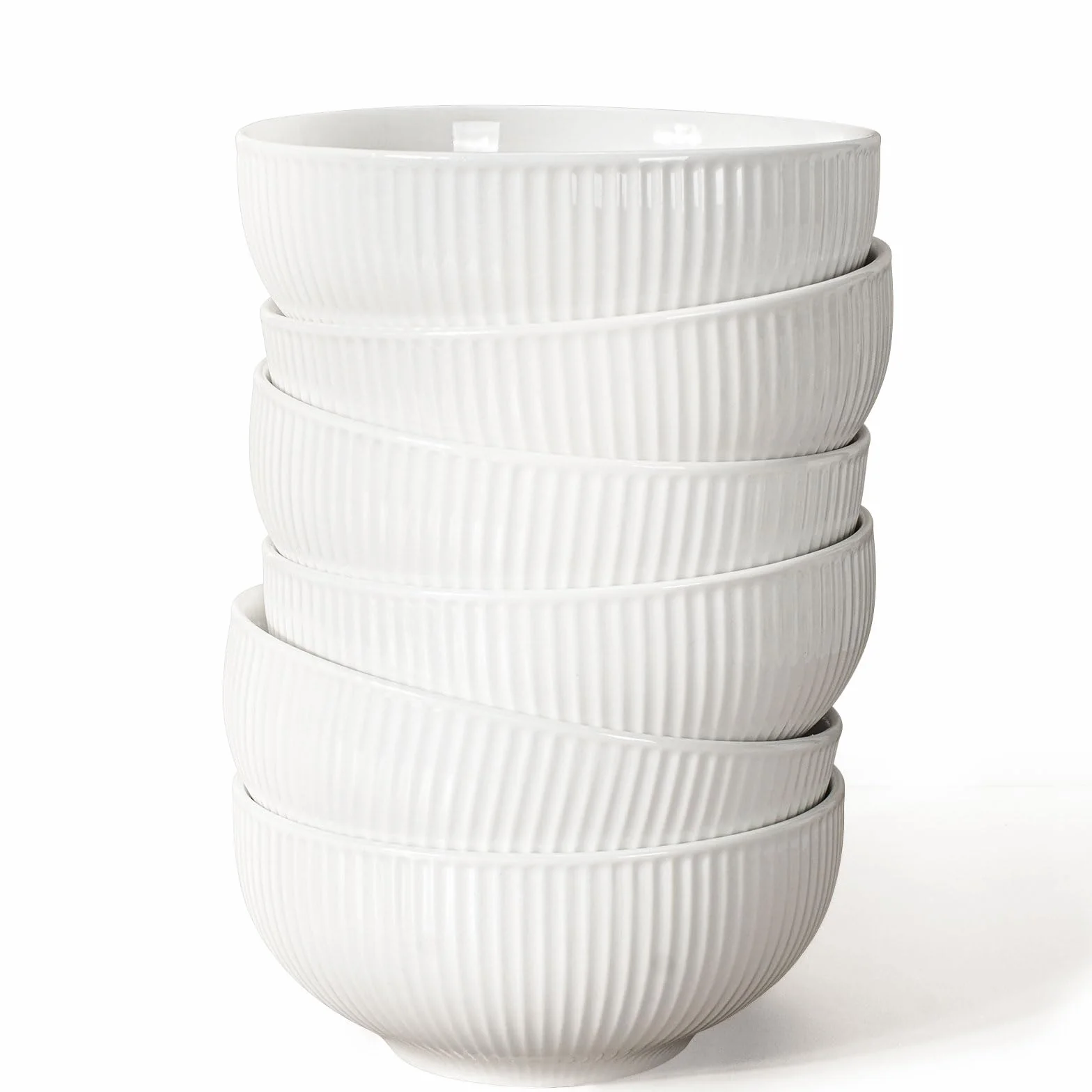 Artena Ceramiczne miski na musli, 740 ml, wytłaczane miski do zupy, zestaw 6 sztuk, białe miski do sałatek do kuchni, miski obiadowe 15 cm na śniadanie, płatki owsiane, ryż, makaron, zmywarka,