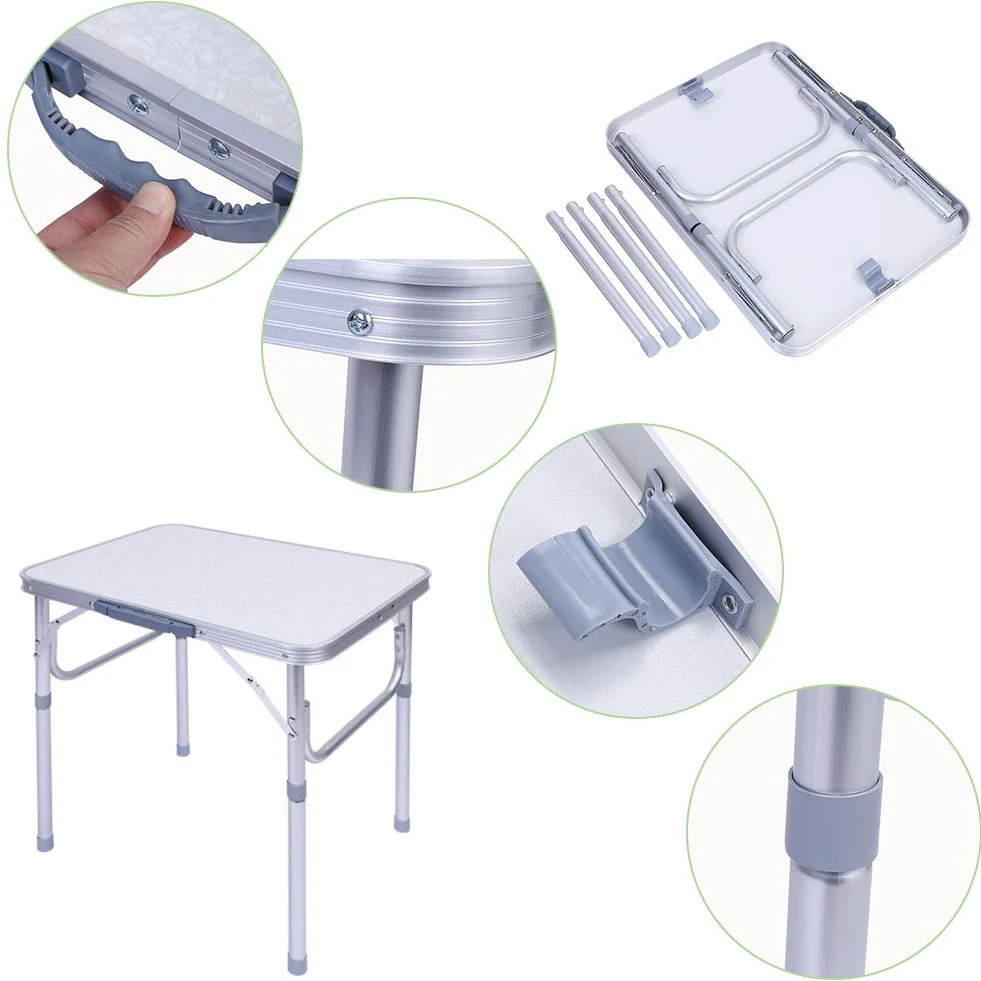 Dioche Składany stół kempingowy i ogrodowy, stolik kawowy PIC-nic z uchwytem do przenoszenia Aluminiowy stół kempingowy Regulowana wysokość 25-56 cm