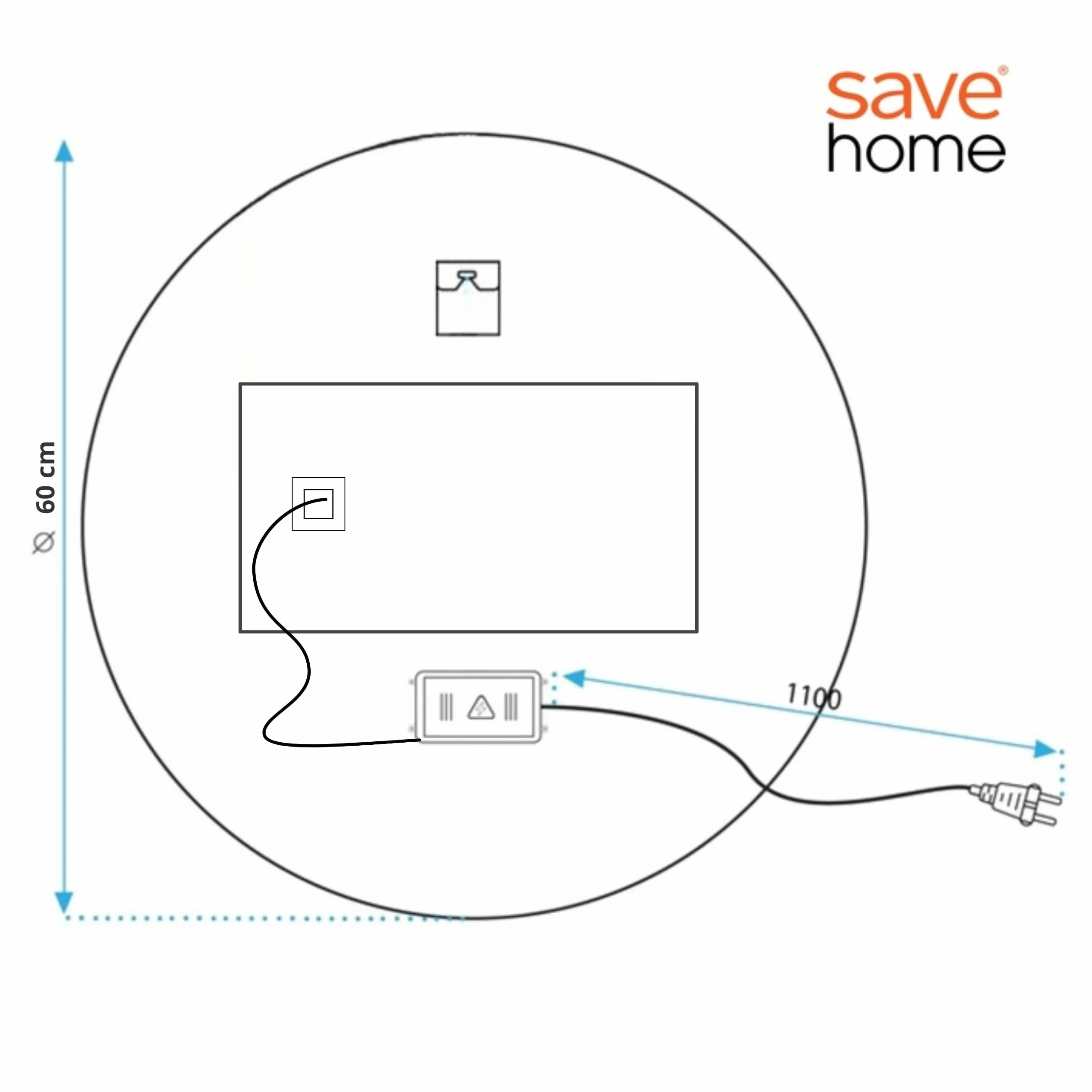 Lustro ścienne łazienkowe okrągłe 60 cm LED Podświetlane z RAMĄ LOFT ANTI-FOG 3 barwy światła Lustro z Regulacją Barwy i Jasności - Pamieć ustawień - IP44 – duże nowoczesne do Łazienki Toaletki Salonu