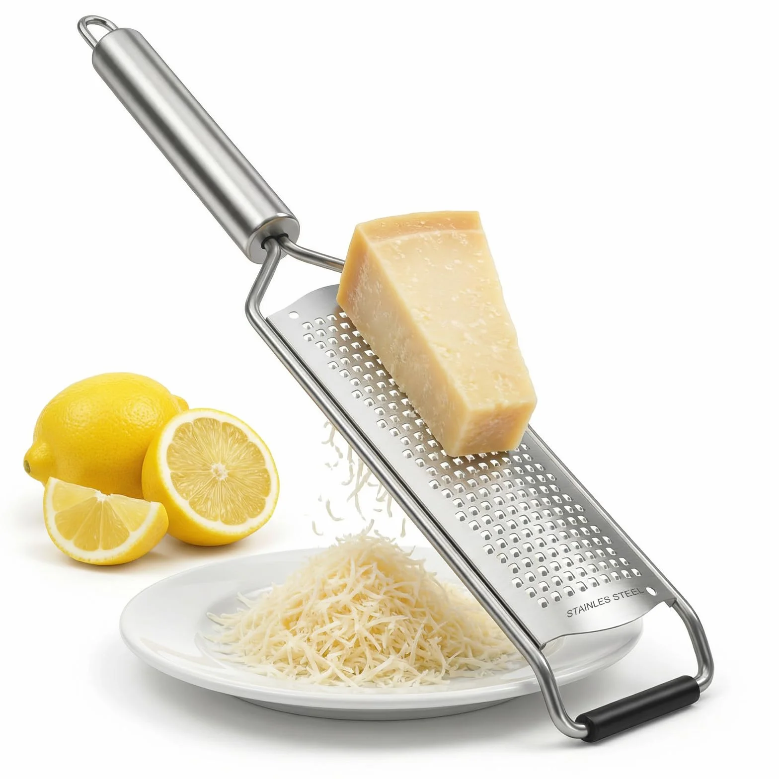 JJUNW Delikatna tarka do sera, spiner do sałatek, płaska tarka do sera tarki do czosnku z uchwytem, tarki ze stali nierdzewnej gadżety kuchenne materiały do dekorowania ciast osłona ochronna