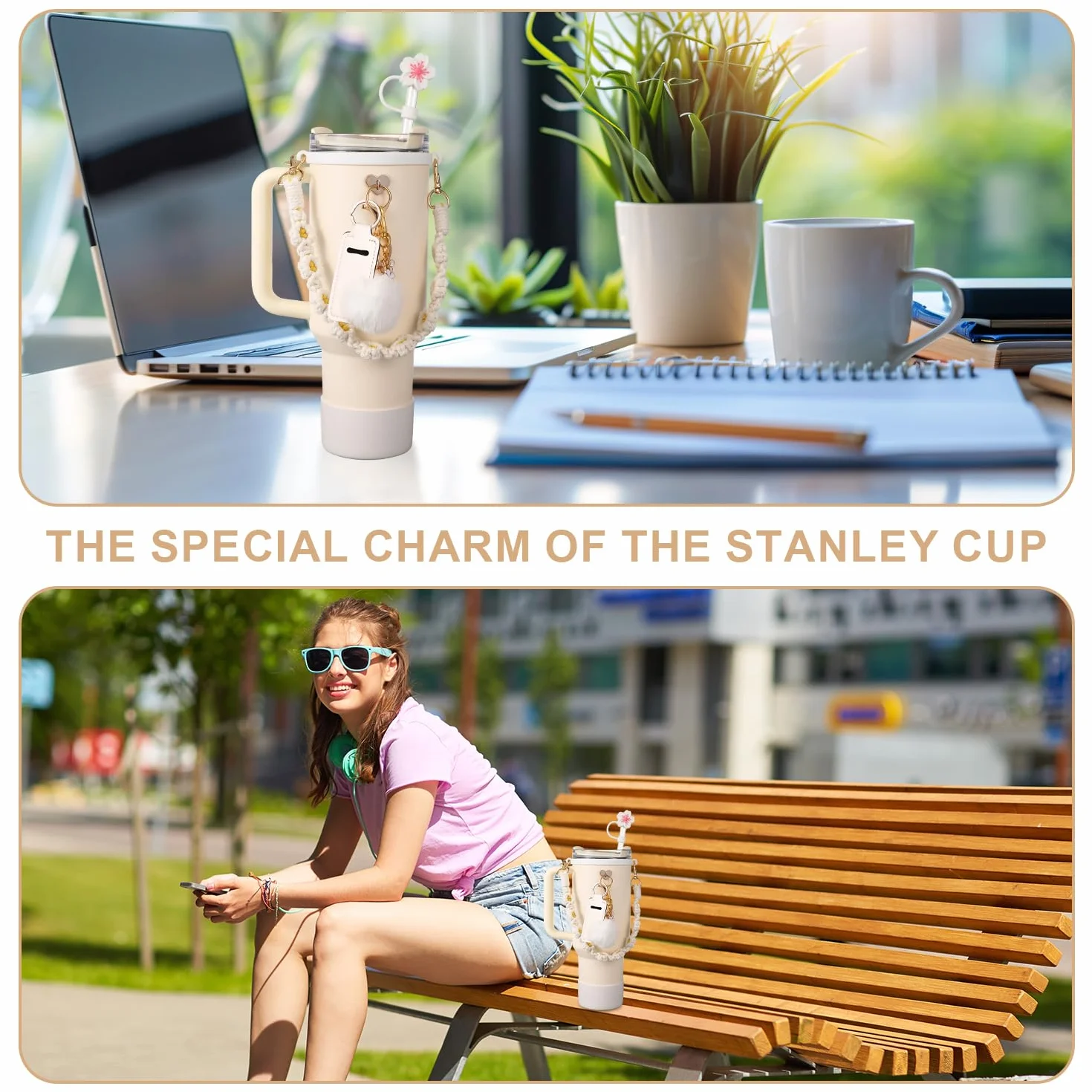 Zestaw Akcesoriów do Kubków Stanley, 8szt Akcesoriów do Kubków z Paskiem na Uchwyt Oslona na Kubek Brzegiem Kubka Oslona Slomki Ozdobami do Kubków do Kubka Stanley 30oz 40oz Tumbler