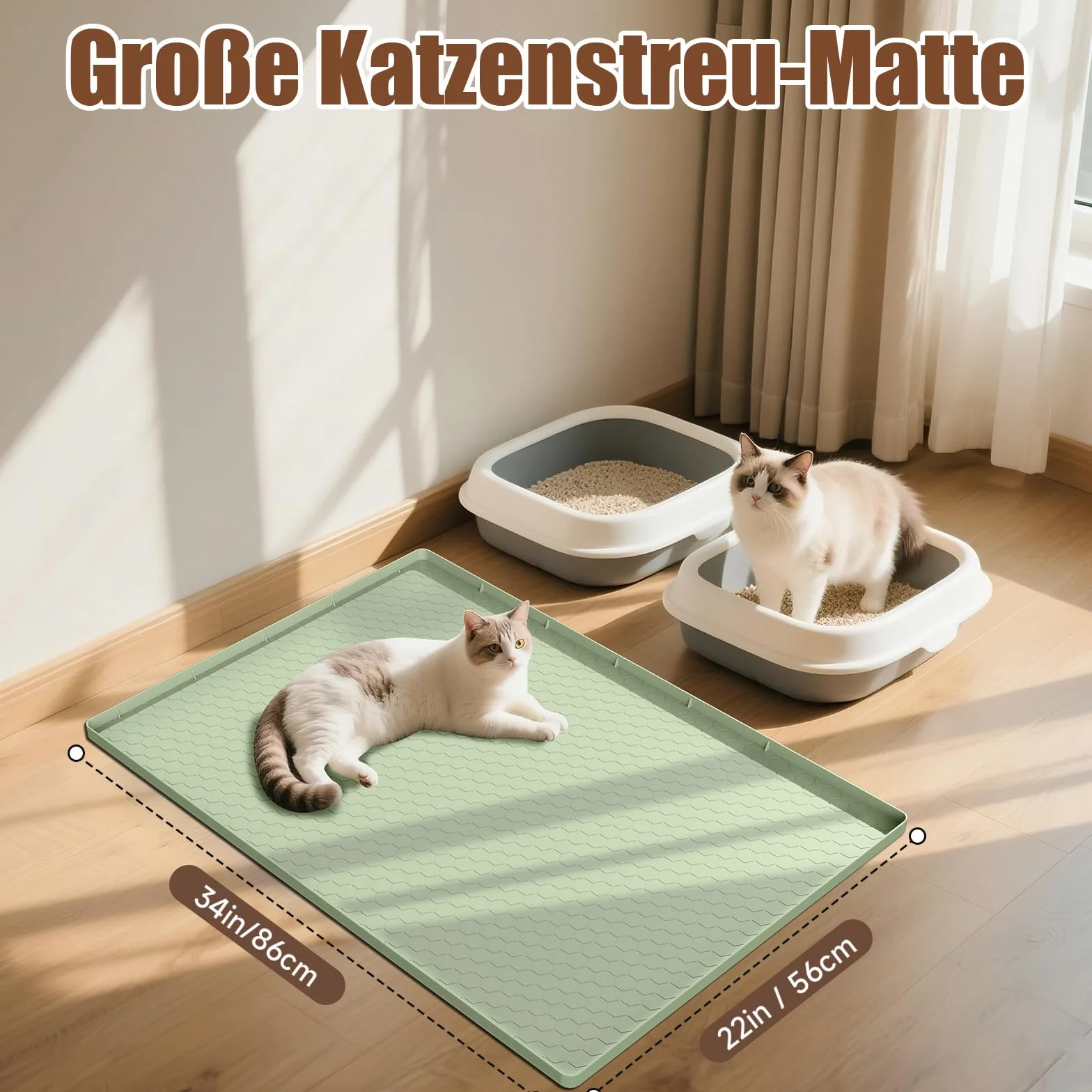Mata Pod Kuwetę Pawinner 86x56 Cm, Duża Mata Pod Kuwetę, Wykonana z Silikonu Spożywczego, Wodoodporna, Odporna na Mocz, Antypoślizgowa, Łatwa w Czyszczeniu, Jasnozielona