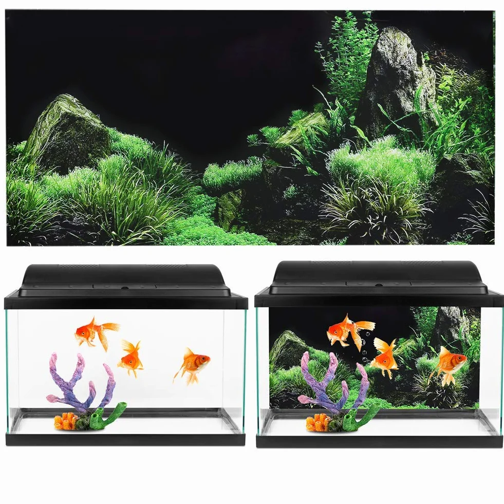 Plakat Samoprzylepne Tło Akwarium Efekt 3D Dno morskie Woda Trawa Gady Terrarium Naklejki ścienne PCV Dekoracyjna tapeta (61 x 30 cm)