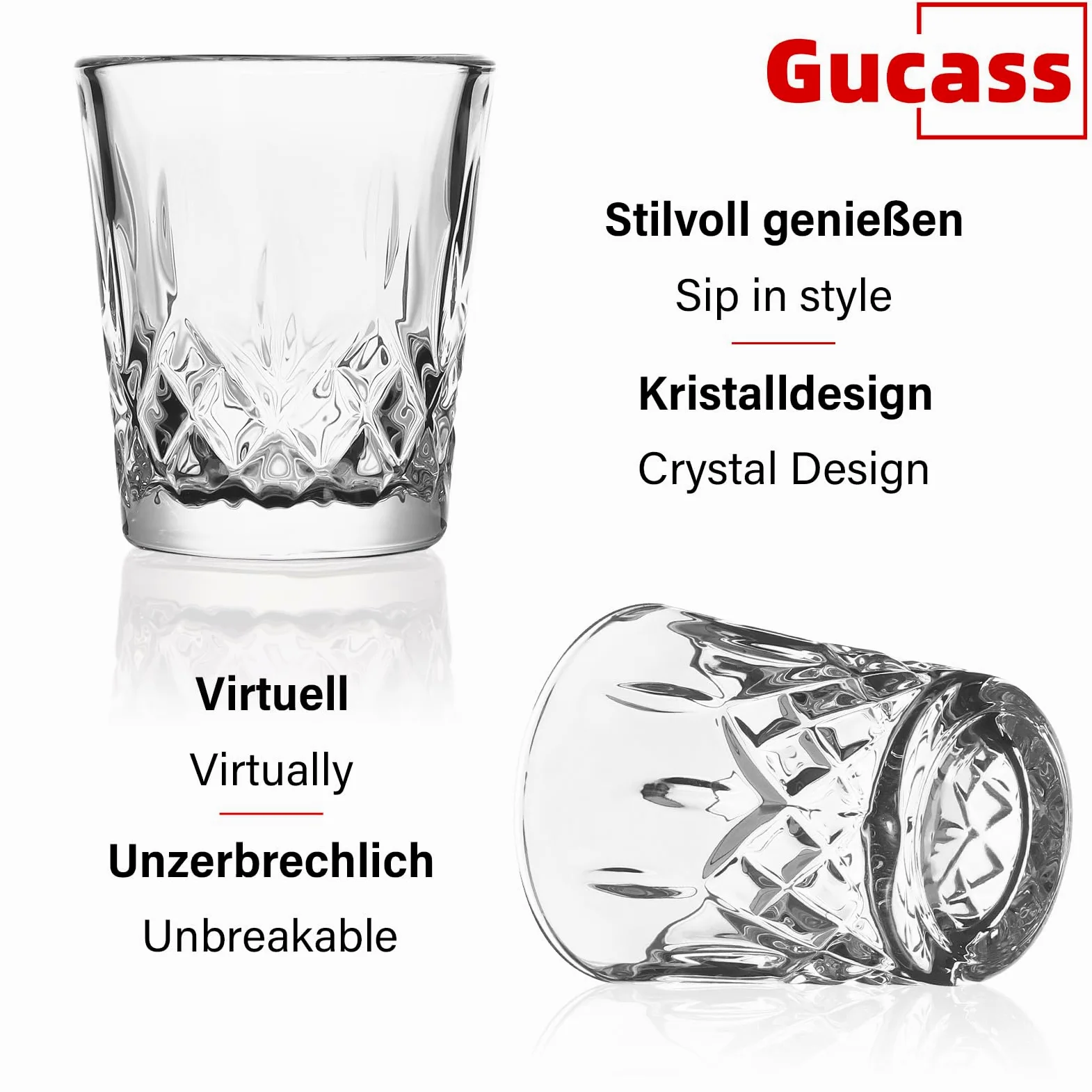 8 kieliszków do shotów wykonanych ze szkła kryształowego o pojemności 5.5cl - Możliwość mycia w zmywarce - Stabilność dzięki grubej podstawie