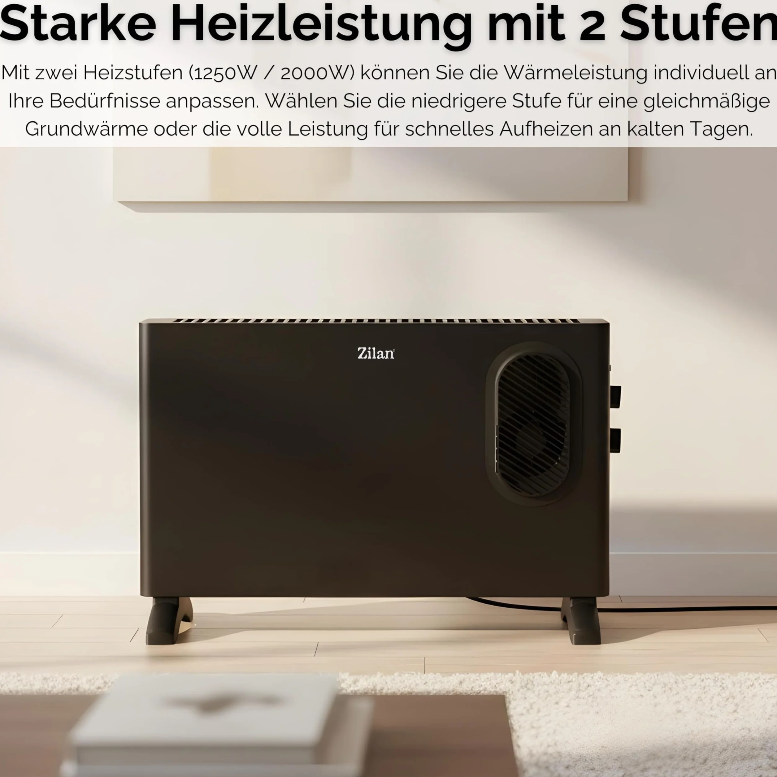 Grzejnik konwektorowy elektryczny z termowentylatorem – ogrzewanie elektryczne z dmuchawą – oddzielnie dołączany termowentylator – energooszczędny cichy – ogrzewanie elektryczne 2000 W – grzejnik