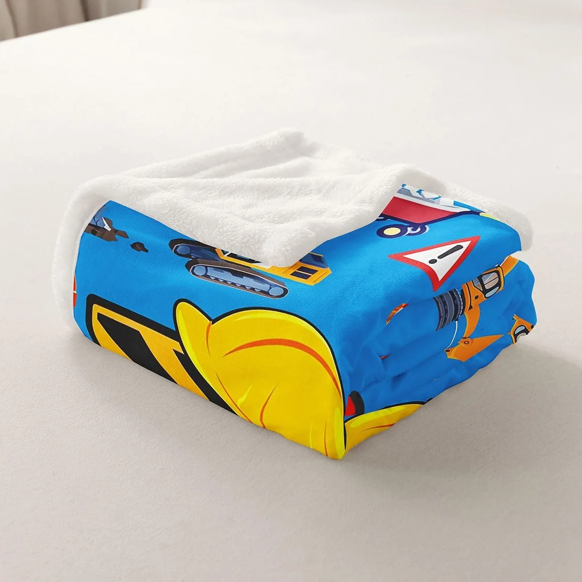 Loussiesd Pojazdy budowlane koc polarowy koparka litera F Sherpa koc dla dzieci kobiet mężczyzn pluszowy puszysty kreskówka samochód traktor królowa 228 x 229 cm na łóżko kanapę krzesło salon