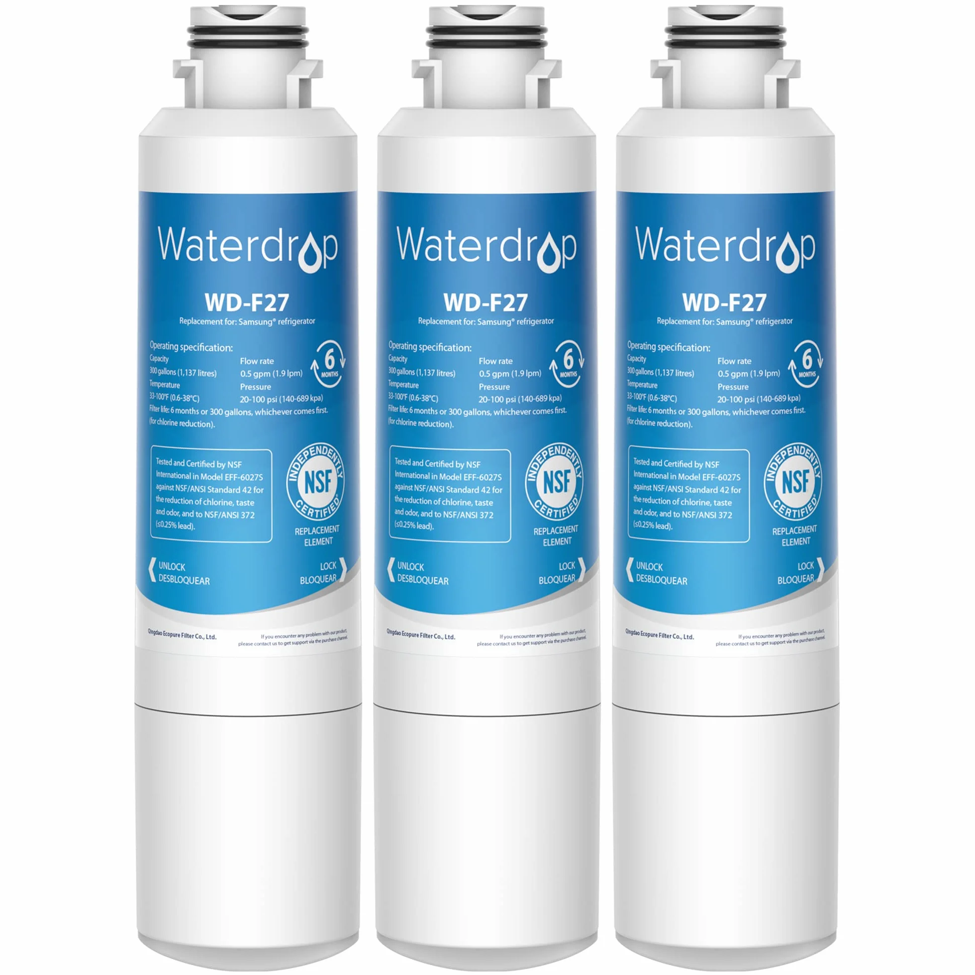 3X Waterdrop DA29-00020B Filtr Wody do Lodówki, Zamiennik dla Samsung DA29-00020B HAF-CIN EXP, DA29-00020A DA29-00019A DA97-08006, DA97-08043ABC, Kenmore 46-9101, REFSVC, AP5201, 71937, HDX-FMS-2 (3)