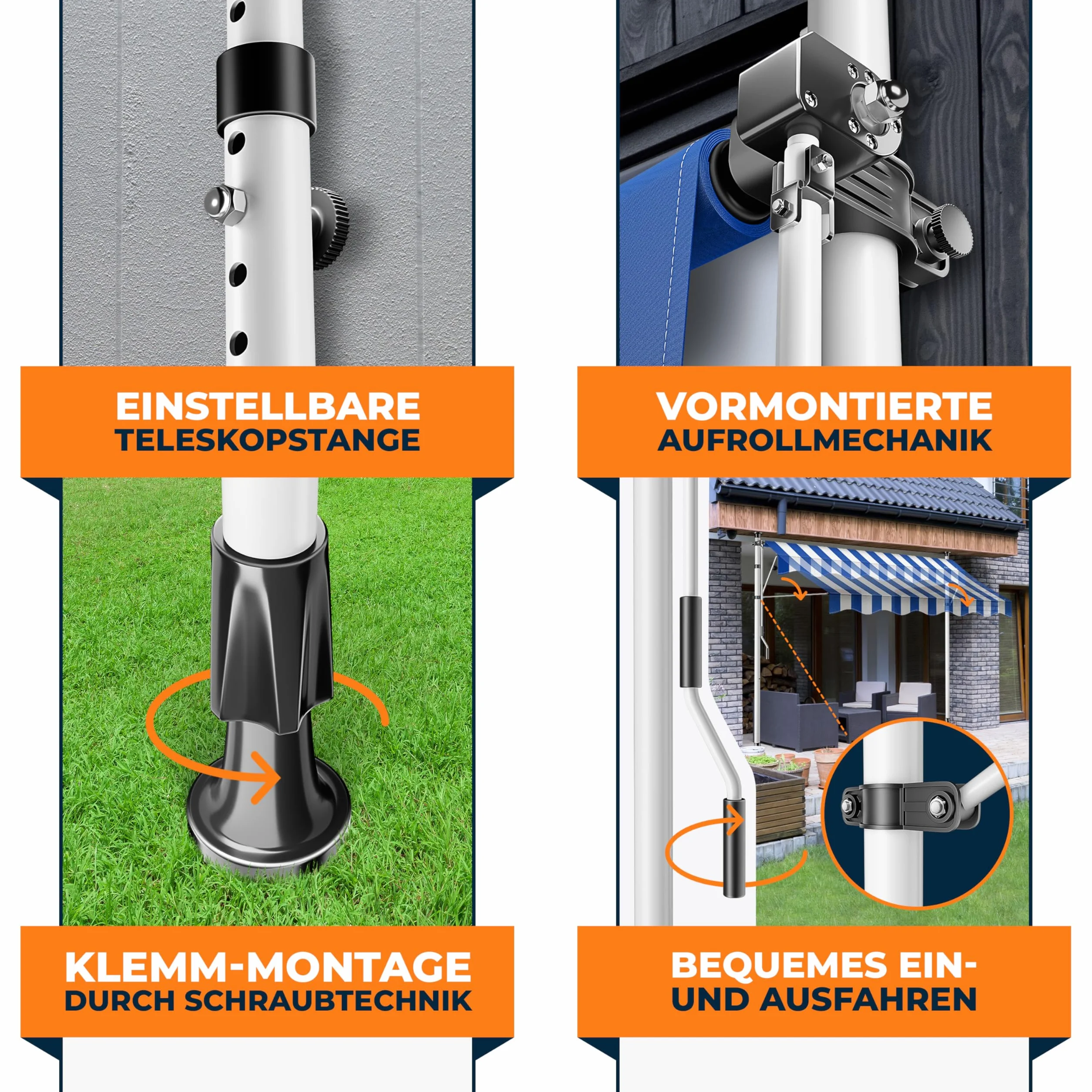 KESSER® Markiza zaciskowa z korbą ręczną, balkonowa, bez wiercenia, odporna na działanie promieni UV, odporna na działanie wody, ochrona przed słońcem, zadaszenie tarasu, łatwy montaż, 250 cm
